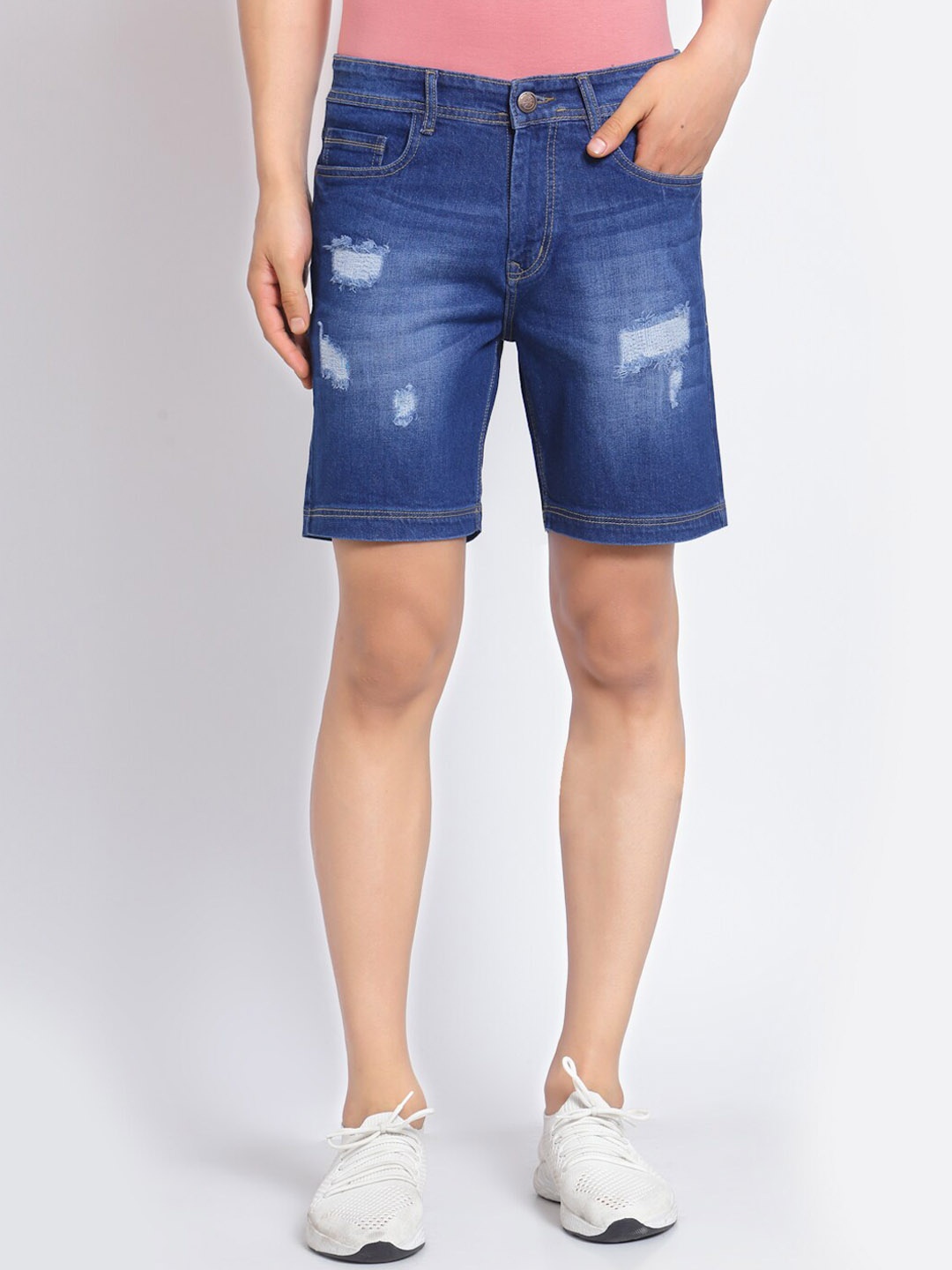 

FEVER Men Blue Washed Slim Fit Denim Shorts