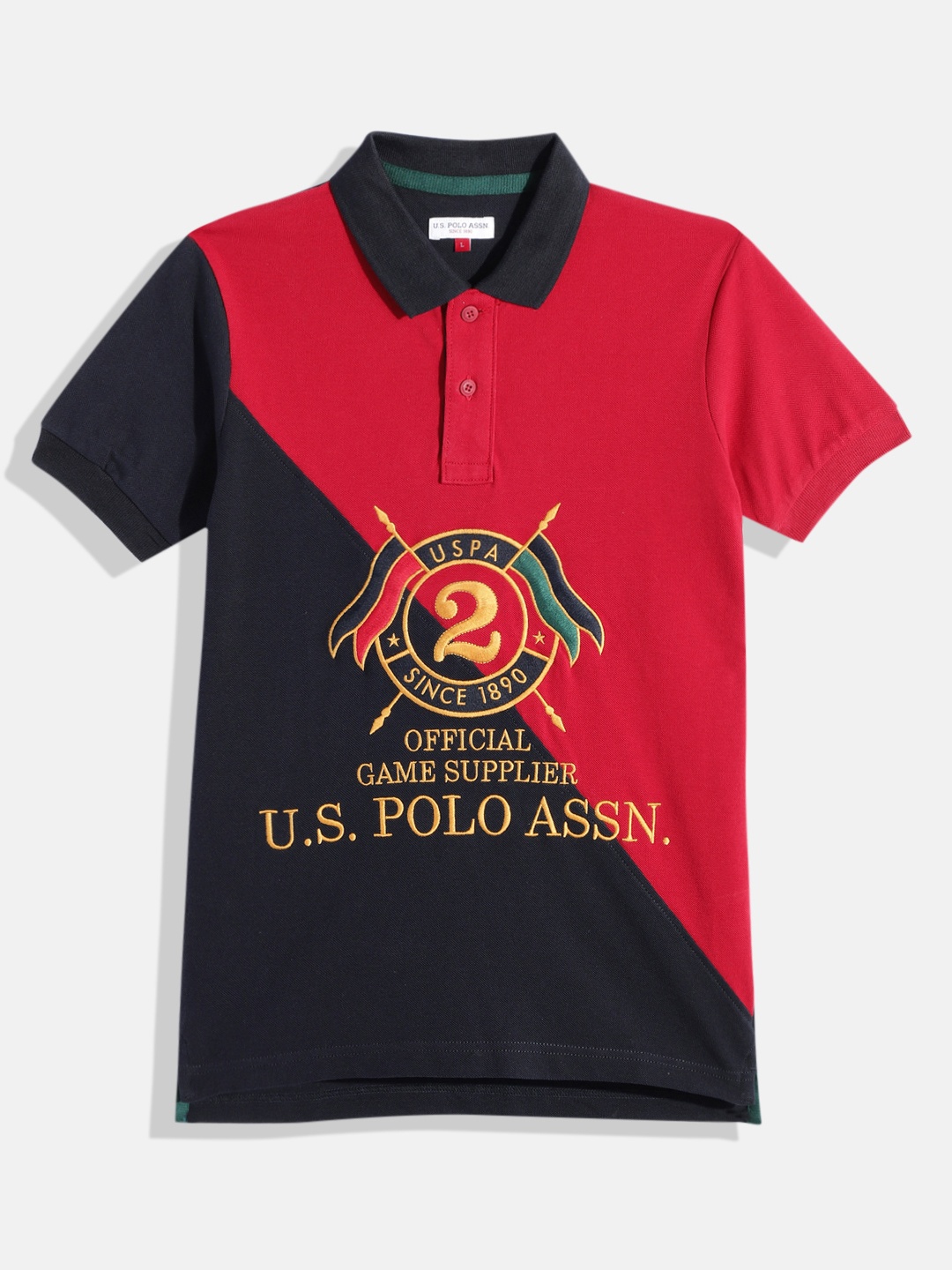 

U.S. Polo Assn. Kids Boys Colourblocked Brand Logo Embroidery Pure Cotton T-shirt, Navy blue