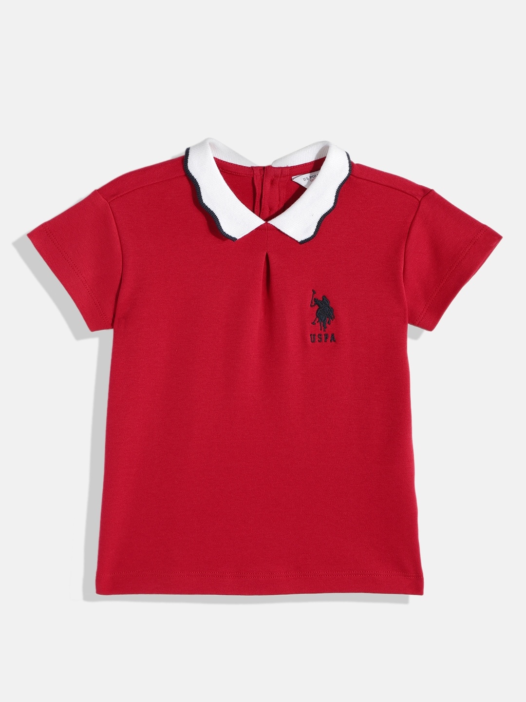 

U.S. Polo Assn. Kids Girls Red Solid Pure Cotton T-shirt