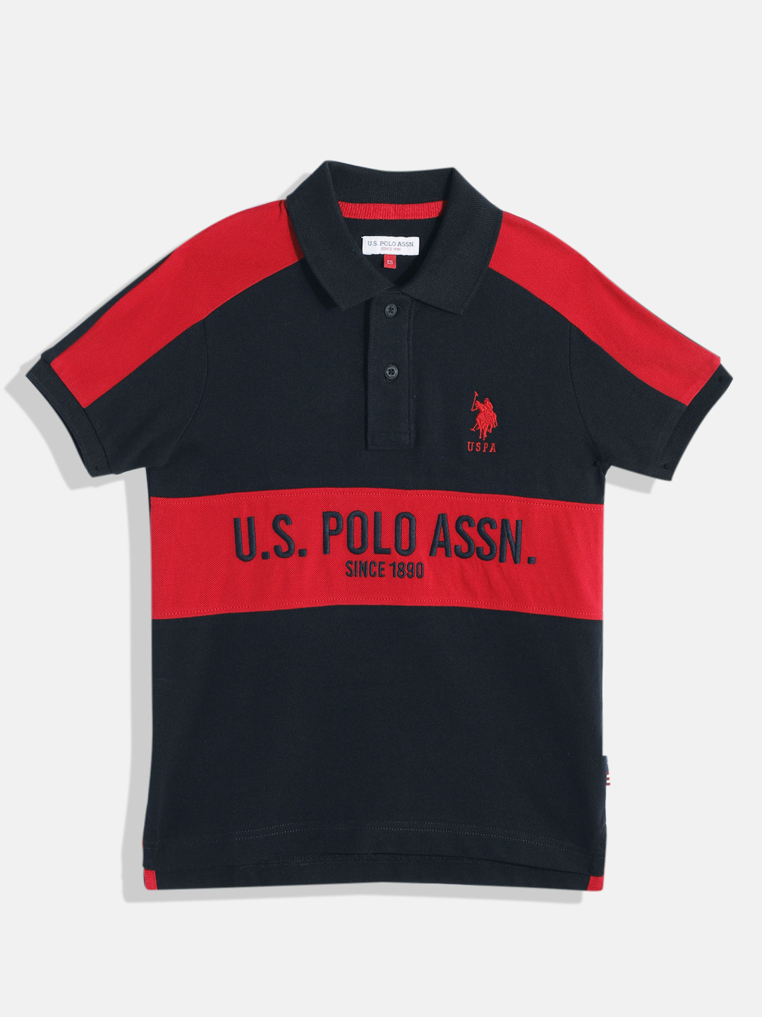 

U.S. Polo Assn. Kids Boys Brand Logo Printed Pure Cotton Polo Collar T-shirt, Navy blue