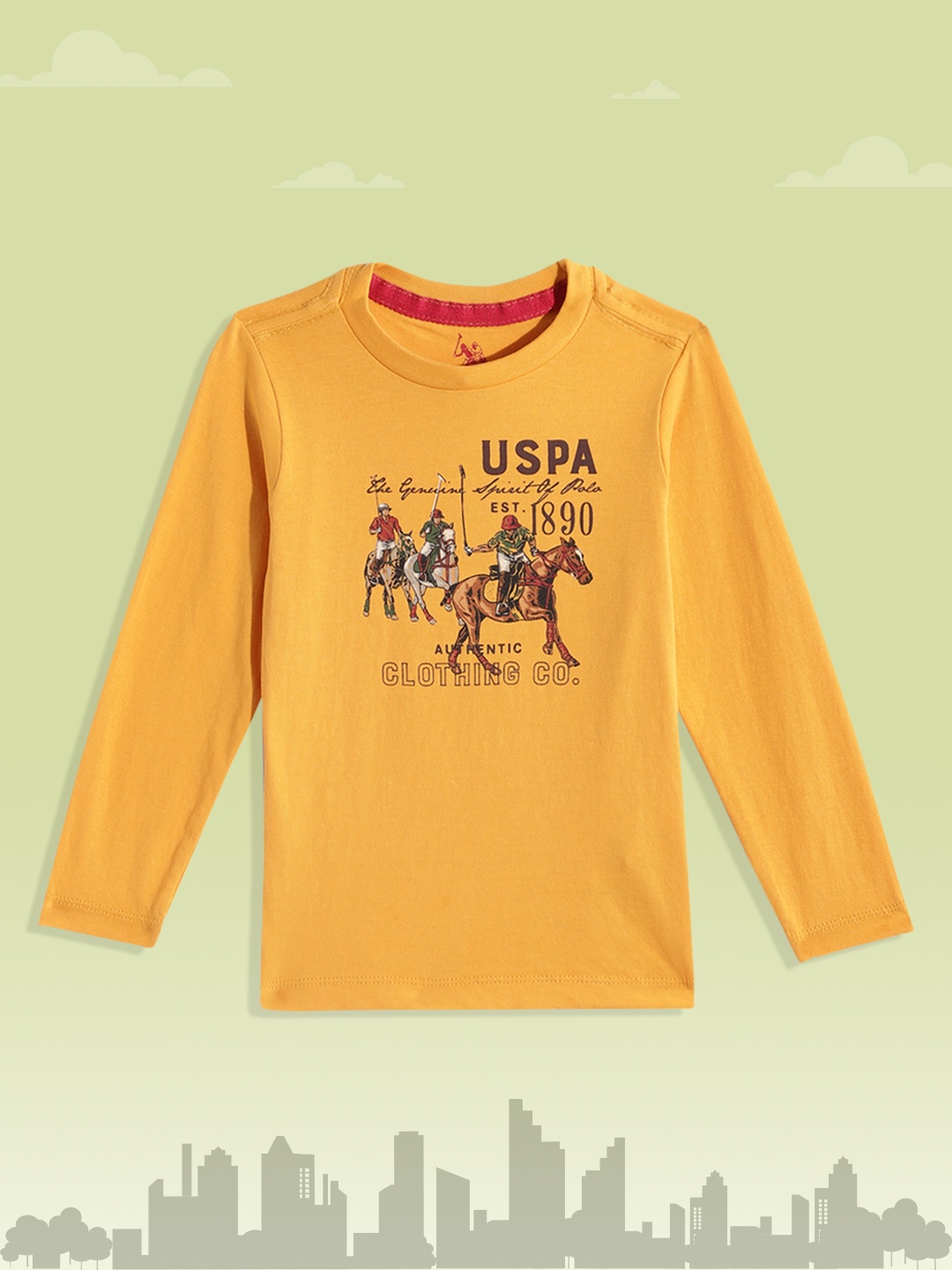 

U.S. Polo Assn. Kids Boys Yellow & Brown Brand Logo Printed Pure Cotton T-shirt