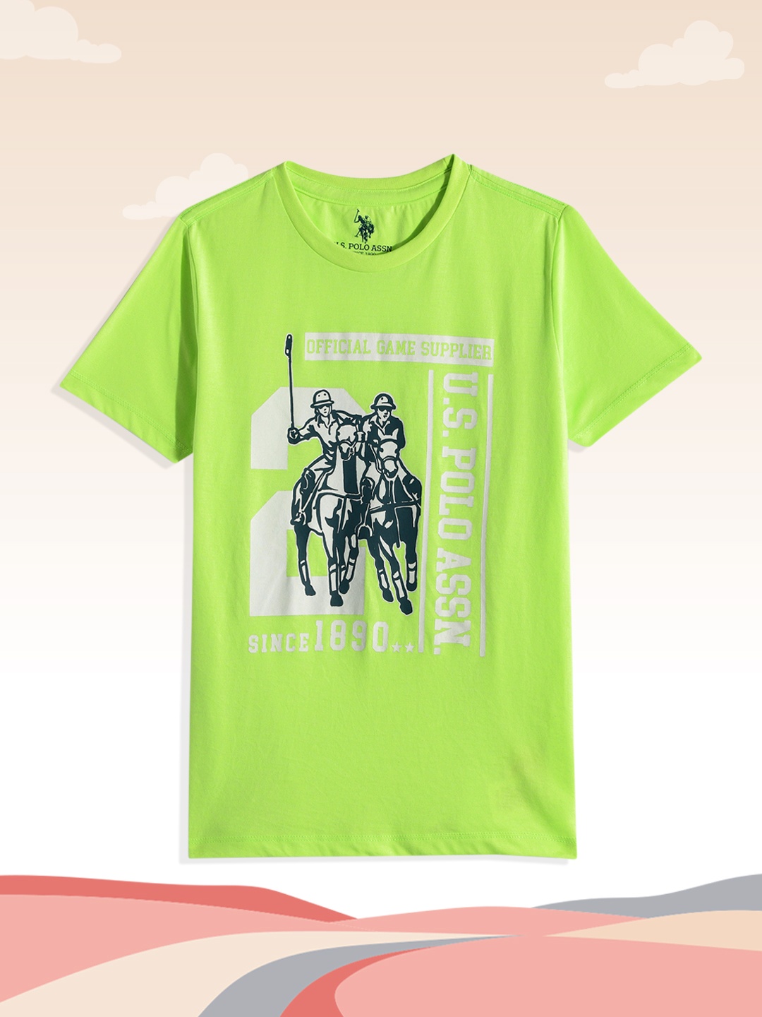 U.S. Polo Assn. Kids Boys Green & White Brand Logo Printed T-shirt