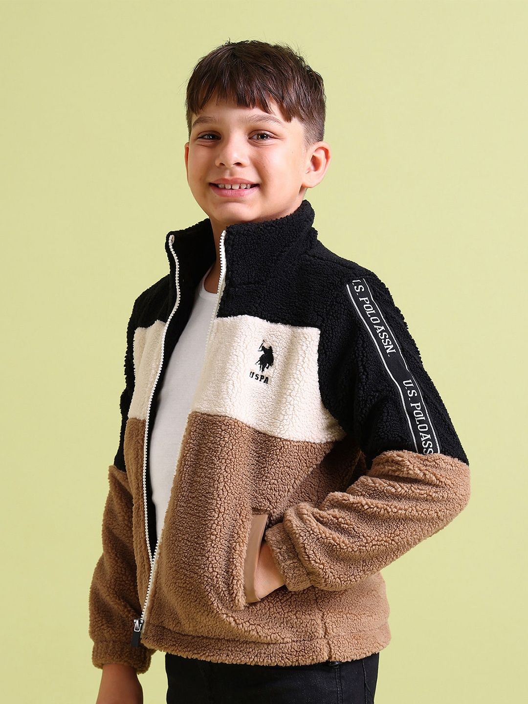 

U.S. Polo Assn. Kids Boys Brown Black Colourblocked Tailored Jacket