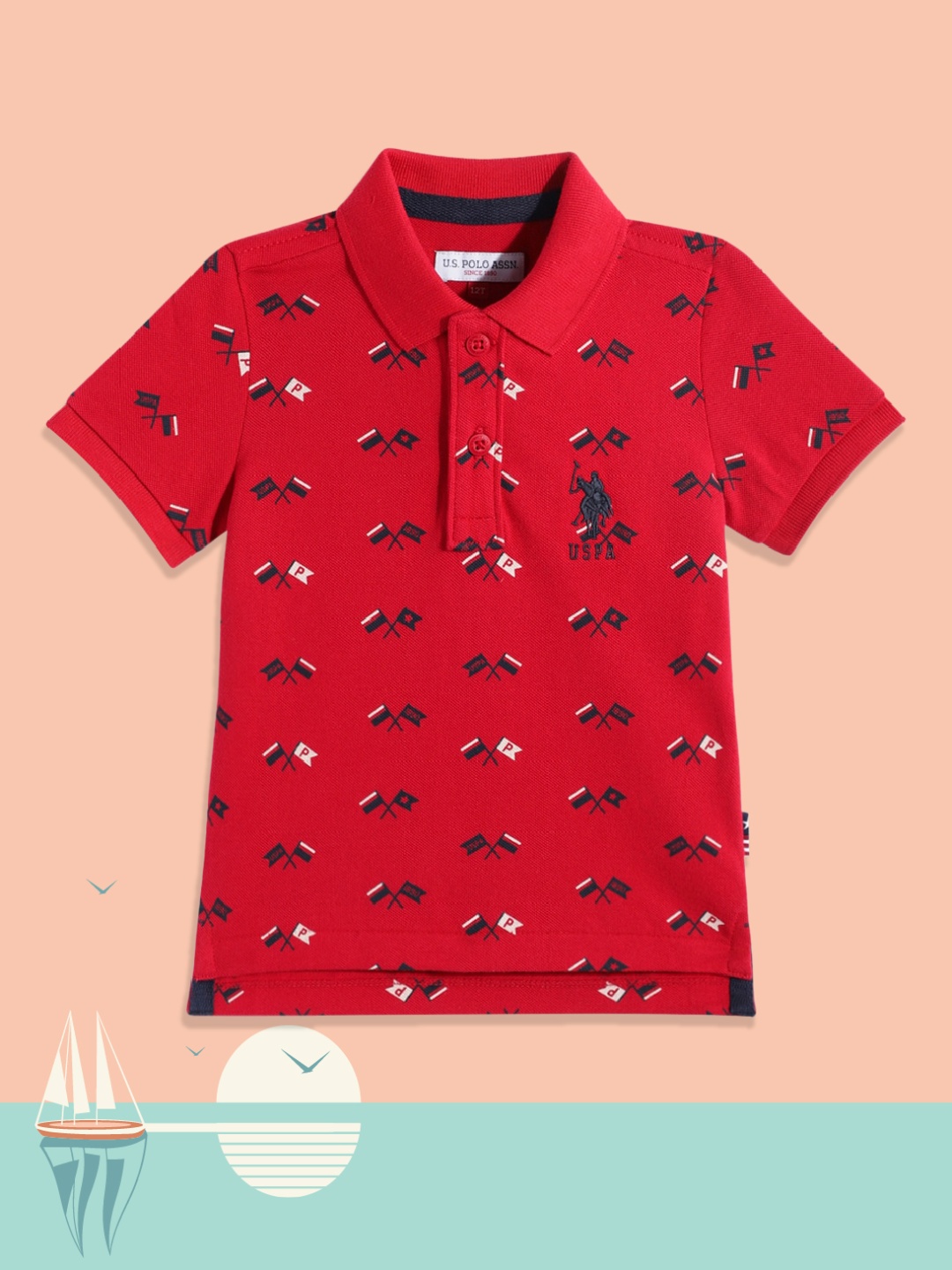 

U.S. Polo Assn. Kids Boys Red Printed Polo Collar Pure Cotton T-shirt