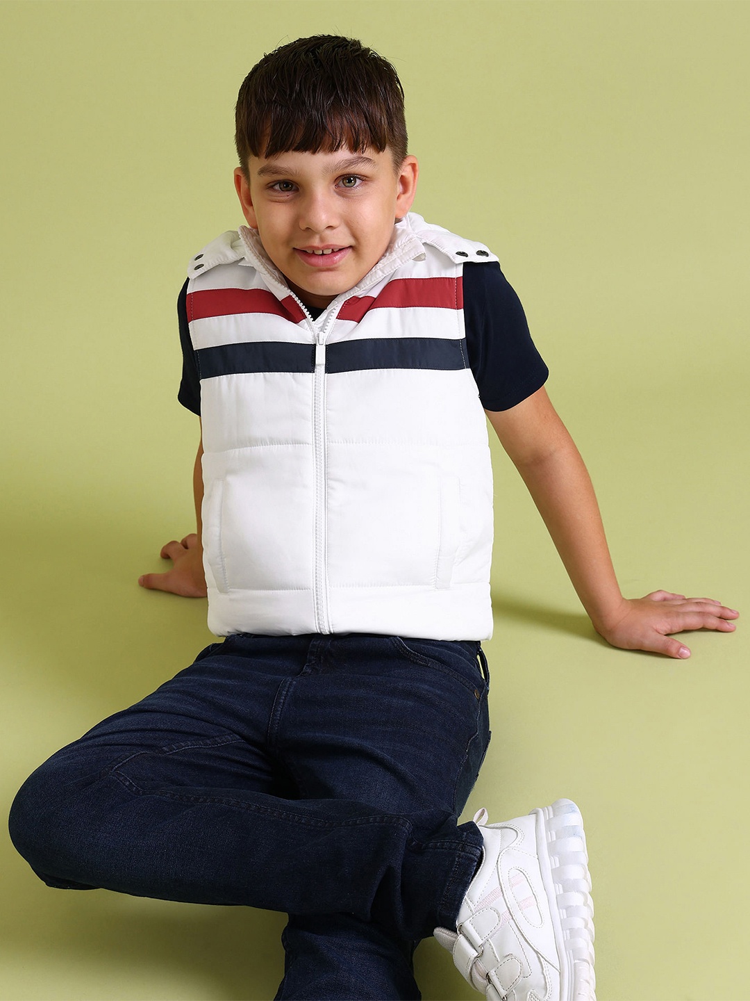 

U.S. Polo Assn. Boys Brand Logo Striped Padded Jacket, White