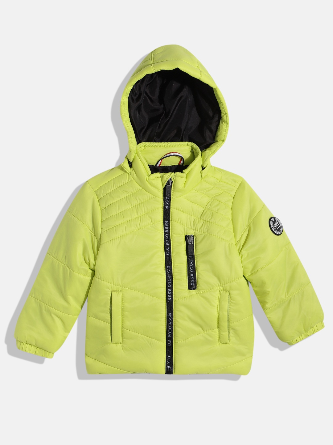 

U.S. Polo Assn. Kids Boys Fluorescent Green Solid Hooded Puffer Jacket