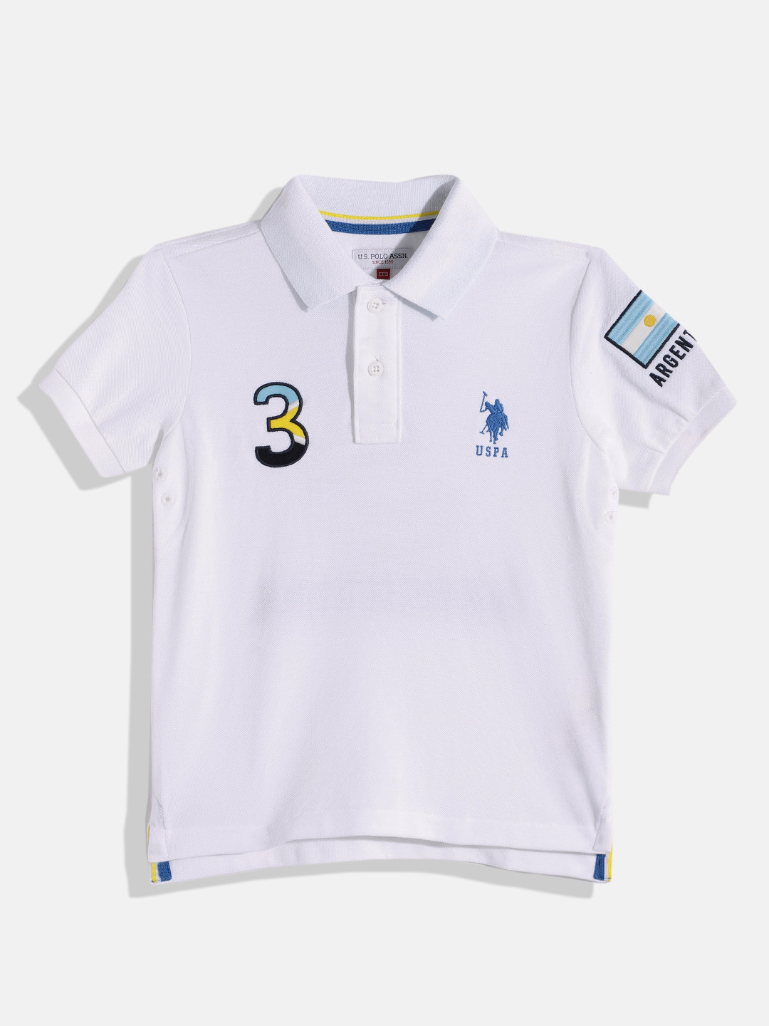

U.S. Polo Assn. Kids Boys White Brand Logo Polo Collar Pure Cotton Applique T-shirt