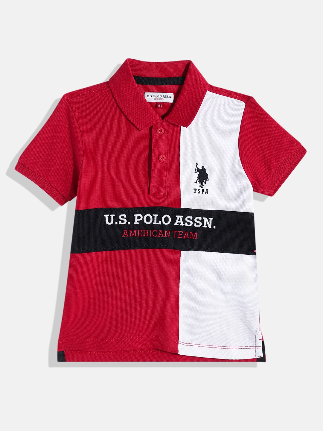 

U.S. Polo Assn. Kids Boys Red & White Brand Logo Printed Polo Collar T-shirt