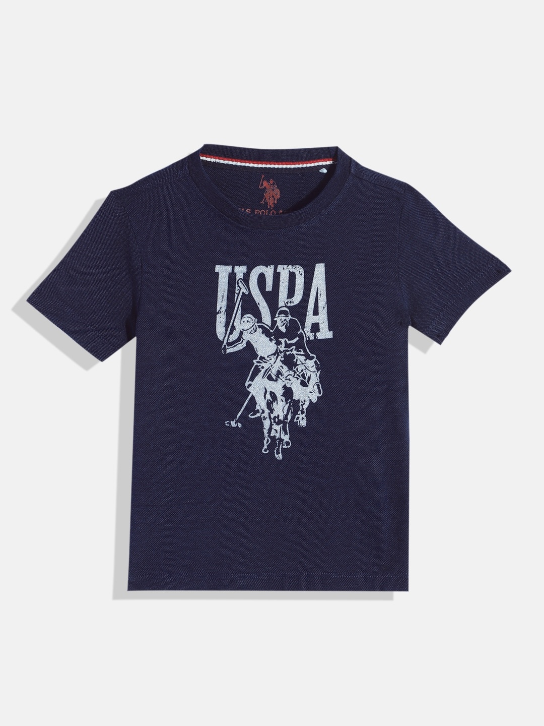 

U.S. Polo Assn. Kids Boys Navy Blue Brand Logo Printed Pure Cotton T-shirt