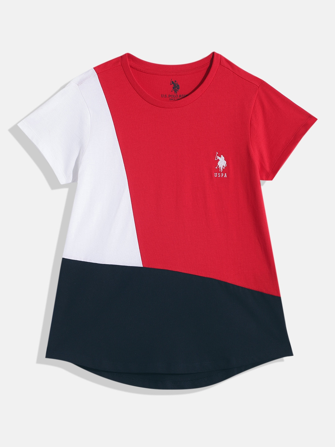

U.S. Polo Assn. Kids Girls Colourblocked Pure Cotton T-shirt, Red