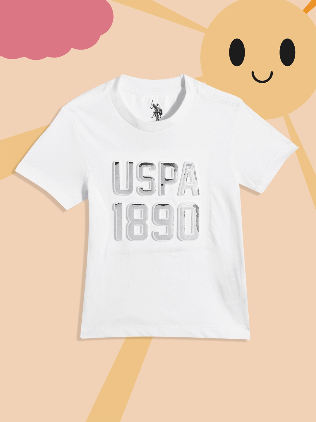 

U S Polo Assn Kids Boys White Embossed Brand Logo Pure Cotton T-shirt