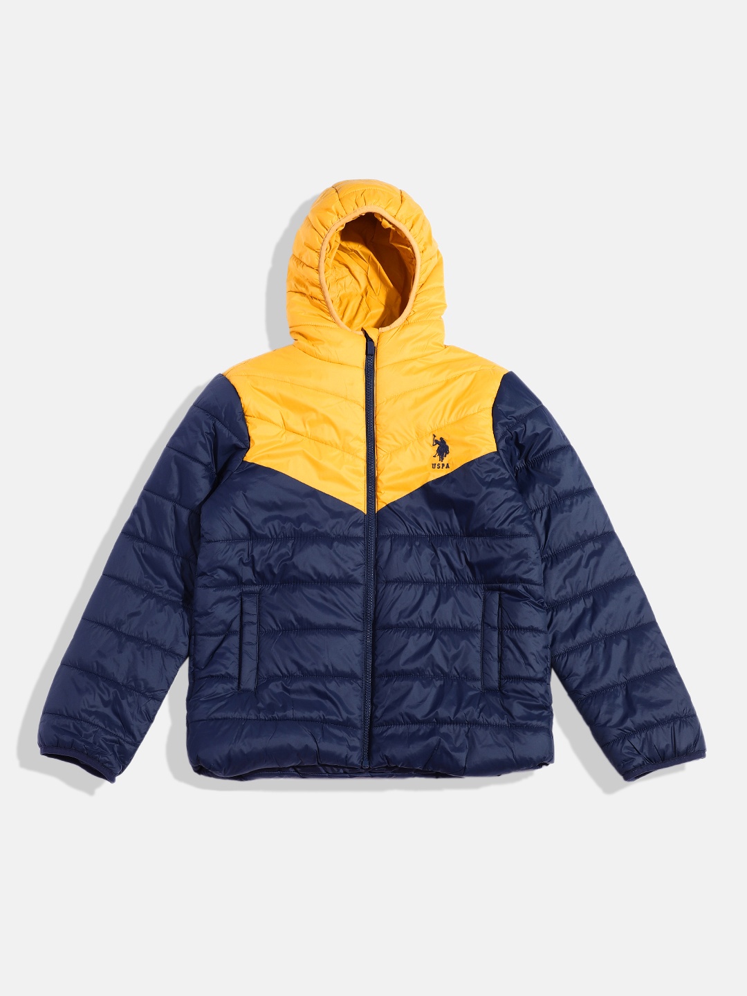 

U.S. Polo Assn. Kids Boys Colourblocked Hooded Puffer Jacket, Navy blue