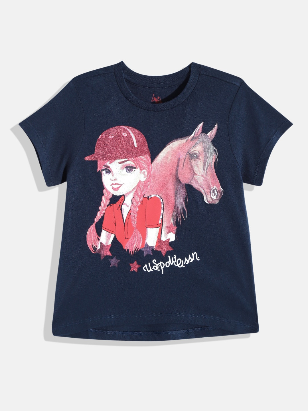 

U S Polo Assn Kids Girls Printed Pure Cotton T-shirt, Navy blue