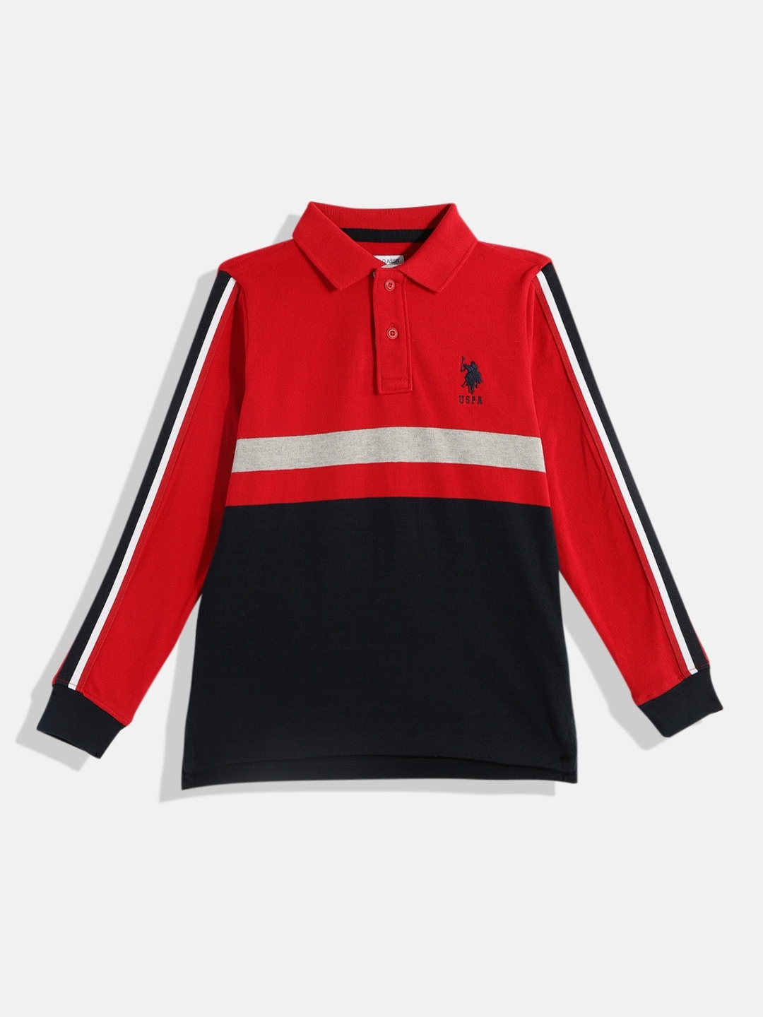 

U.S. Polo Assn. Kids Boys Colourblocked Pure Cotton Polo Collar T-shirt, Red