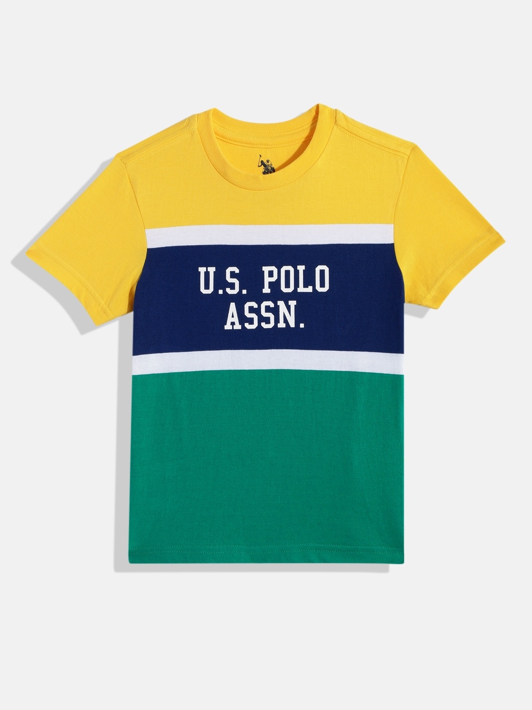 

U.S. Polo Assn. Kids Boys Yellow & Green Colourblocked Pure Cotton T-shirt