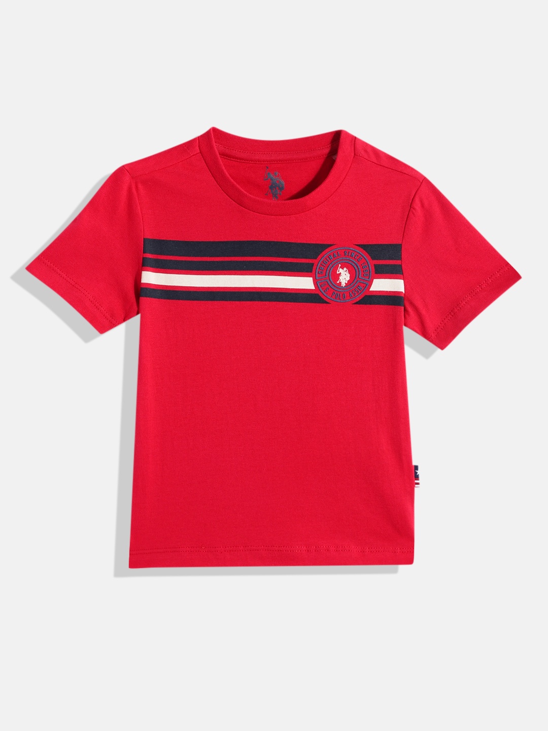 

U.S. Polo Assn. Kids Boys Red Striped Pure Cotton T-shirt