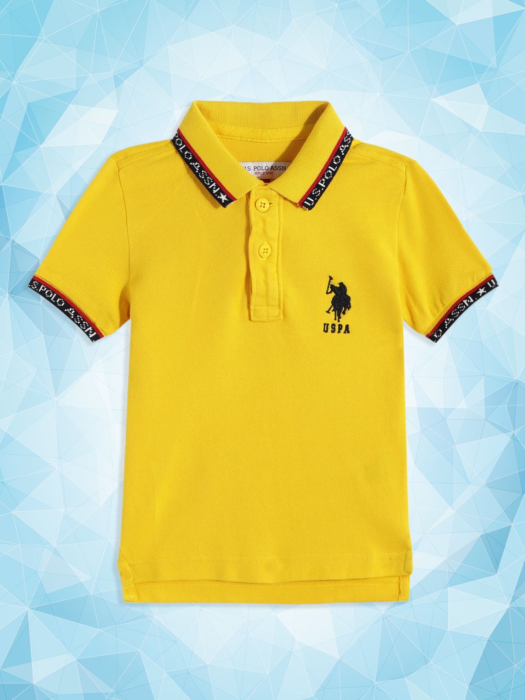 

U.S. Polo Assn. Kids Boys Yellow Solid Polo Collar Embroidered Pure Cotton T-shirt