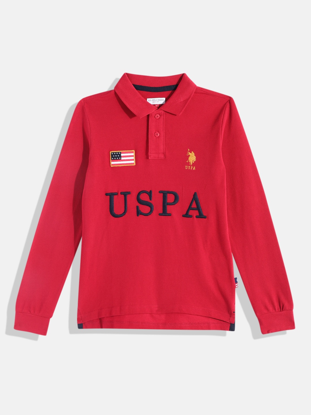 

U.S. Polo Assn. Kids Boys Brand Logo Embroidered Polo Collar Pure Cotton T-shirt, Red