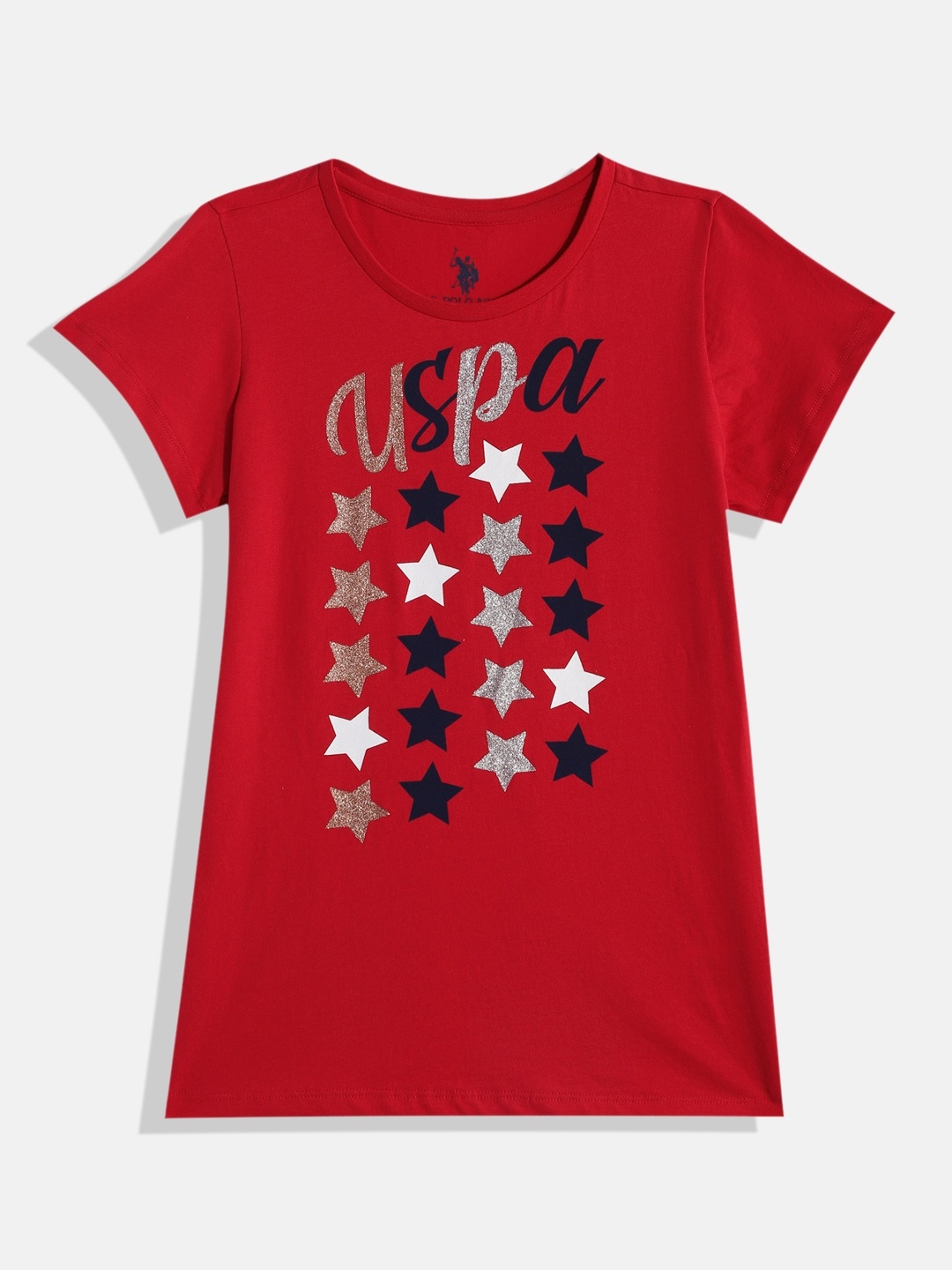 

U.S. Polo Assn. Kids Girls Red Brand Logo Printed Pure Cotton T-shirt