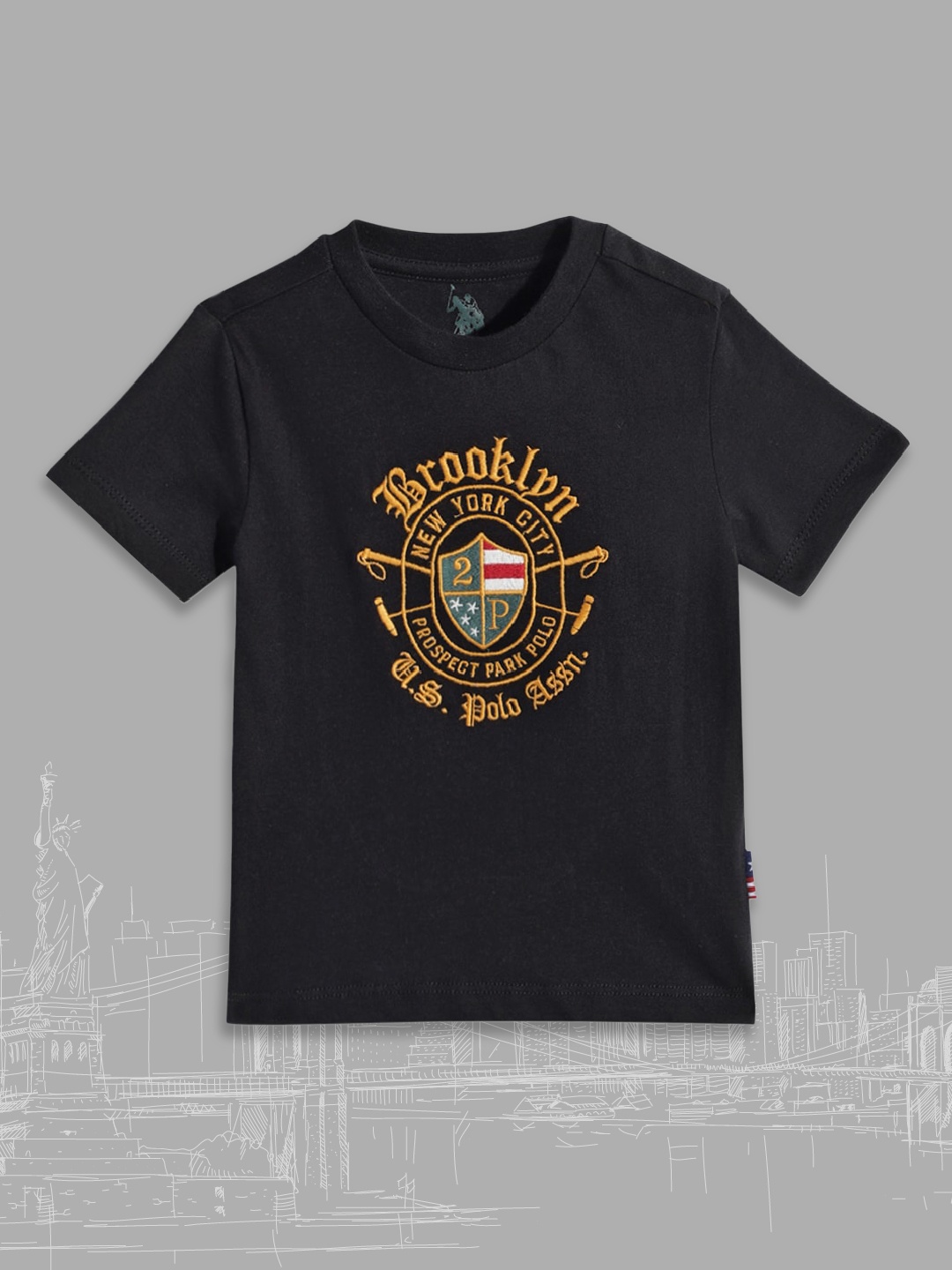 

U S Polo Assn Kids Boys Black Brand Logo Embroidered Pure Cotton T-shirt