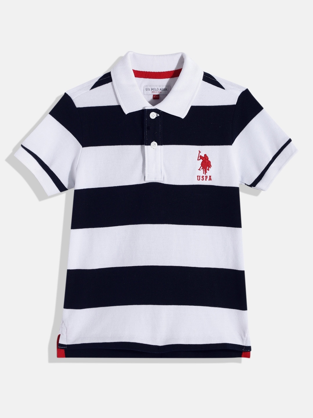 

U.S. Polo Assn. Kids Boys Navy Blue & White Striped Pure Cotton T-shirt