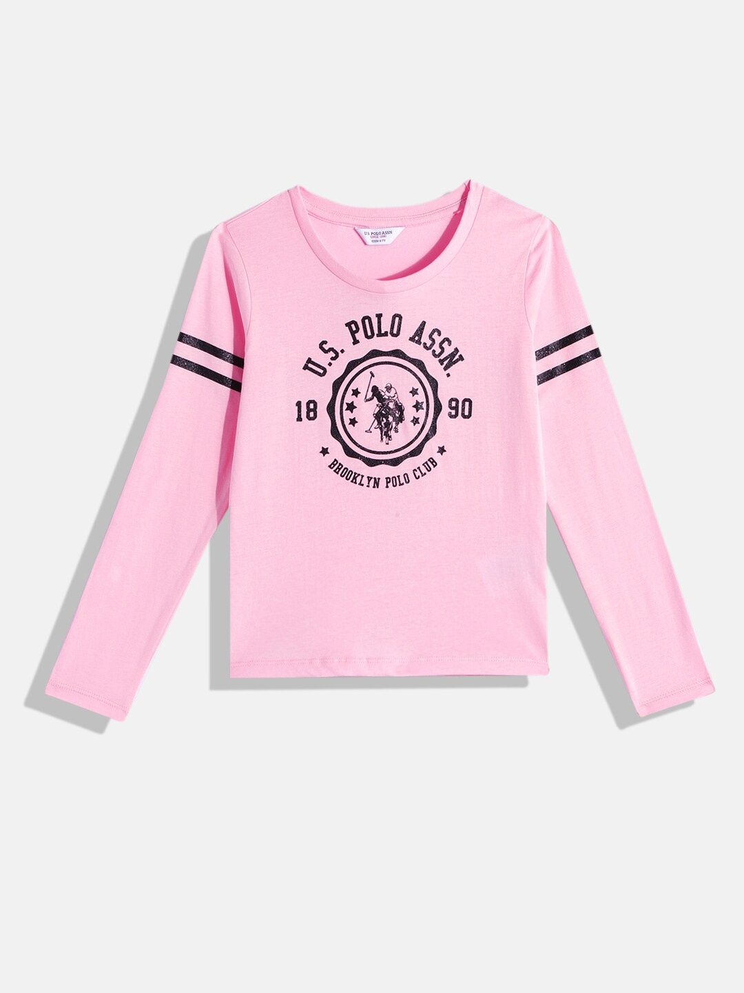 

U.S. Polo Assn. Kids Girls Brand Logo Print Knitted Pure Cotton T-shirt, Pink