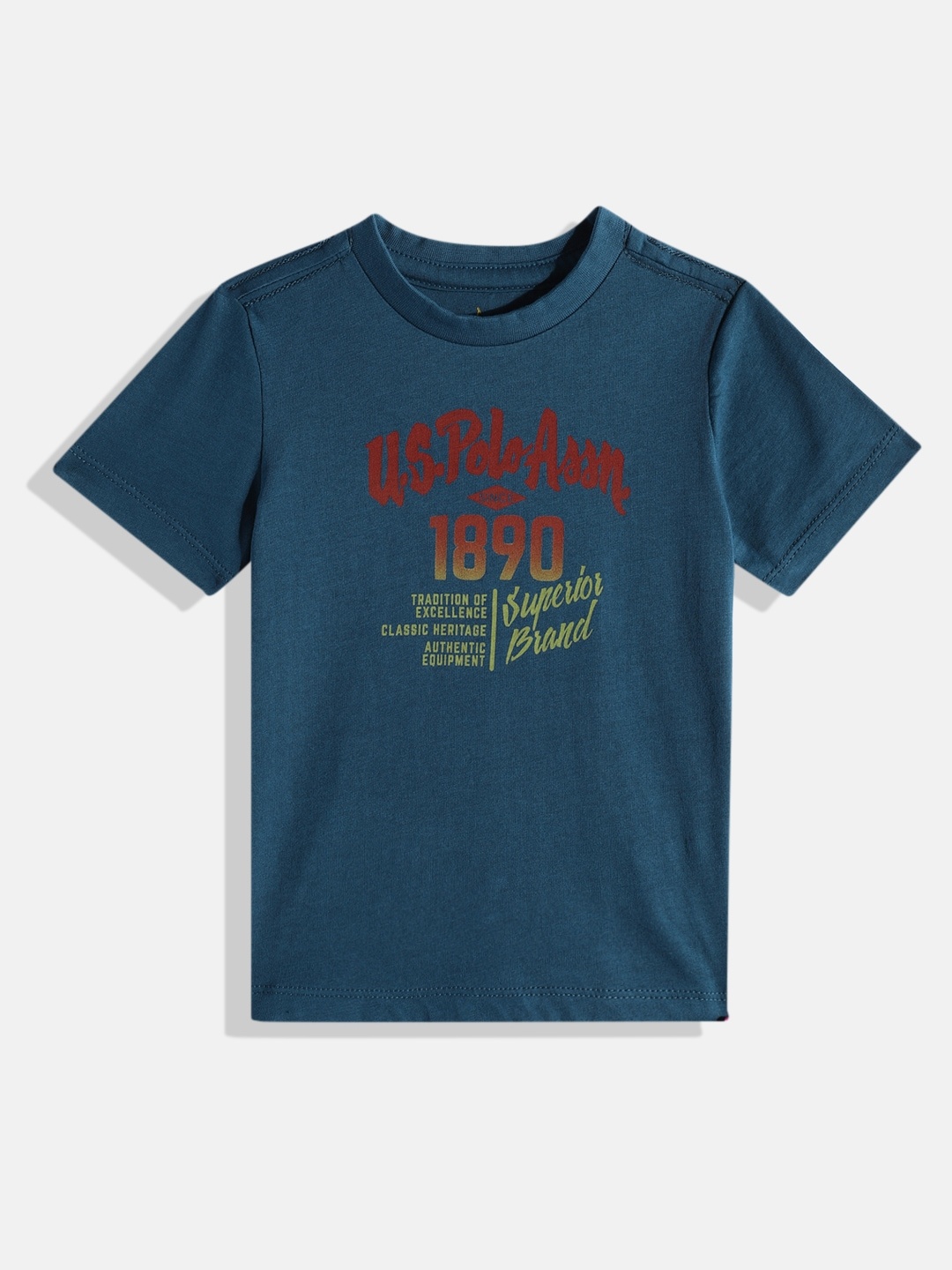 

U.S. Polo Assn. Kids Boys Blue Brand Logo Printed Pure Cotton T-shirt