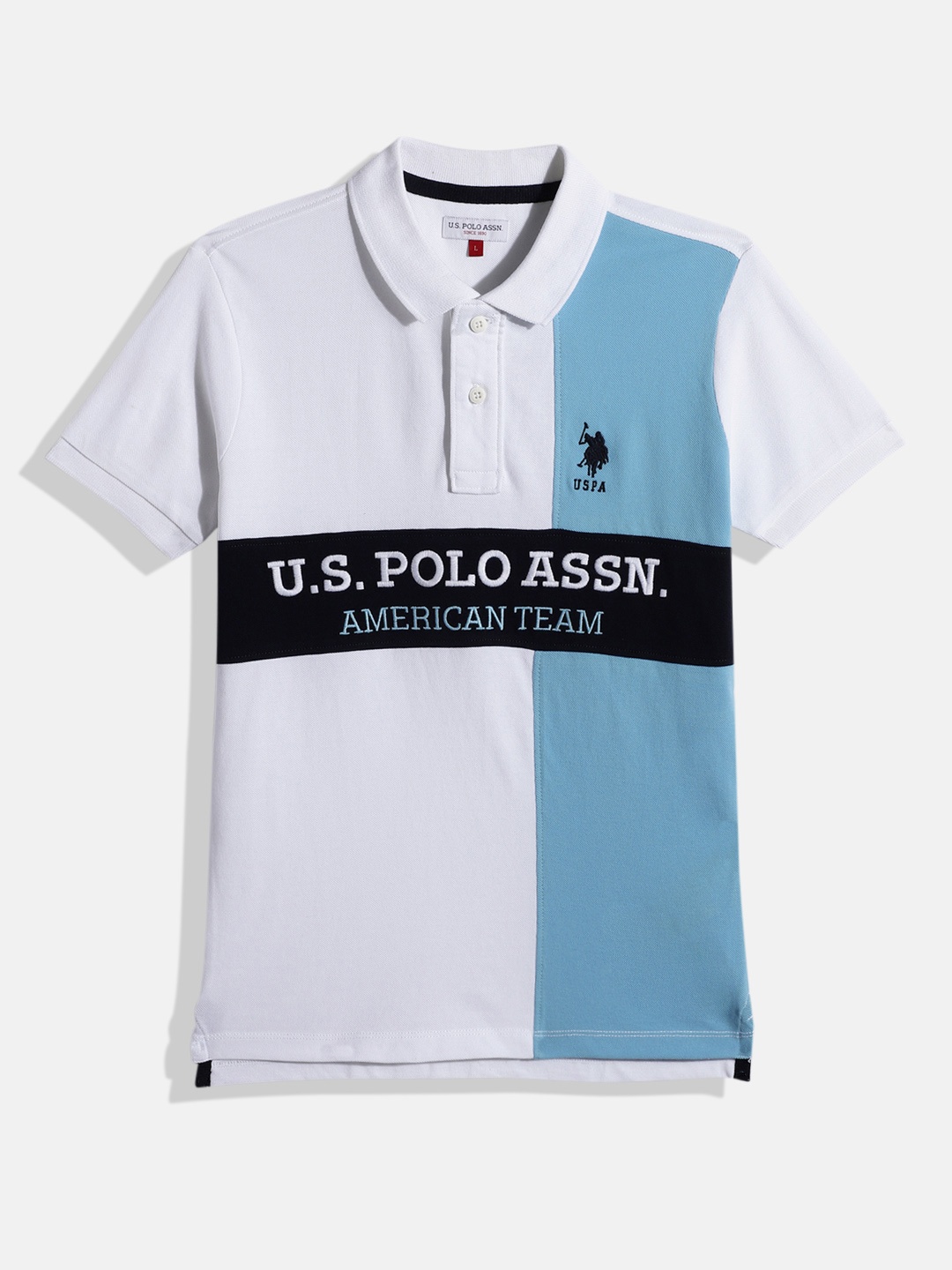 

U.S. Polo Assn. Kids Boys Brand Logo Printed Pure Cotton Polo Collar T-shirt, White