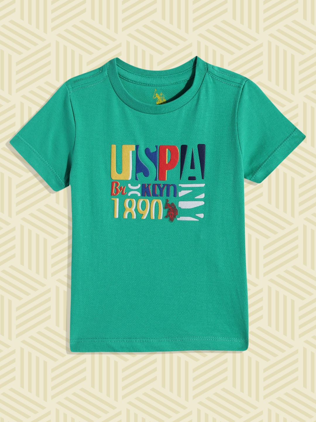 

U S Polo Assn Kids Boys Green Brand Logo Printed Pure Cotton T-shirt