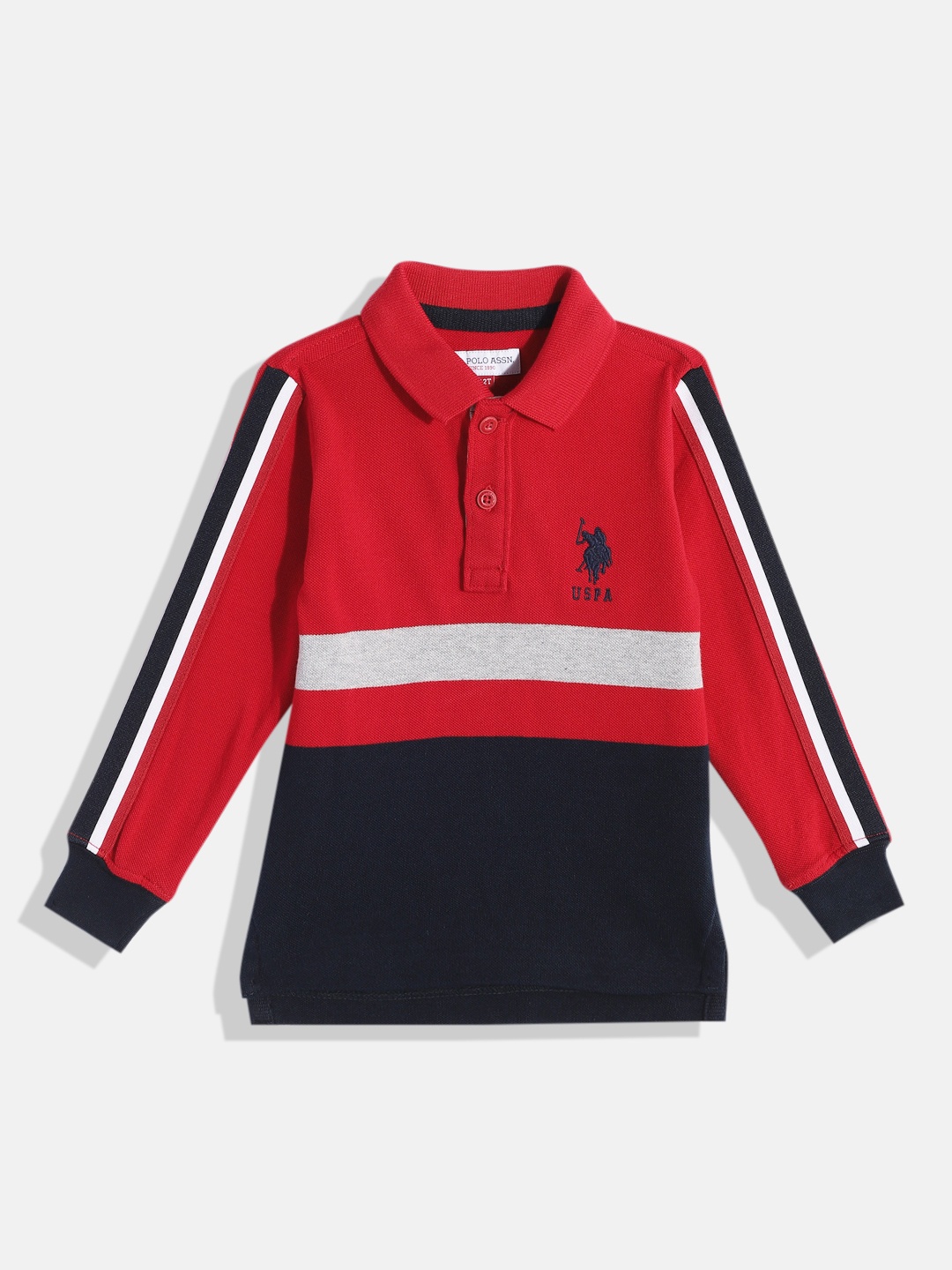 

U.S. Polo Assn. Kids Boys Colourblocked Pure Cotton Polo Collar T-shirt, Red