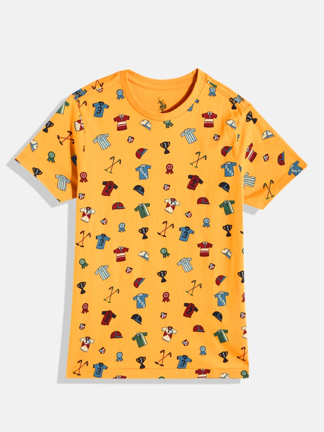 

U.S. Polo Assn. Kids Boys Yellow Printed Pure Cotton T-shirt