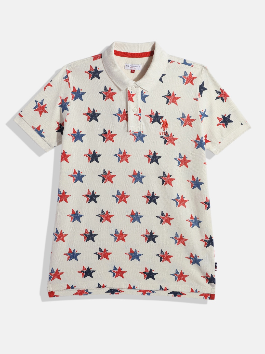 

U.S. Polo Assn. Kids Boys Printed Pure Cotton Polo Collar T-shirt, Off white