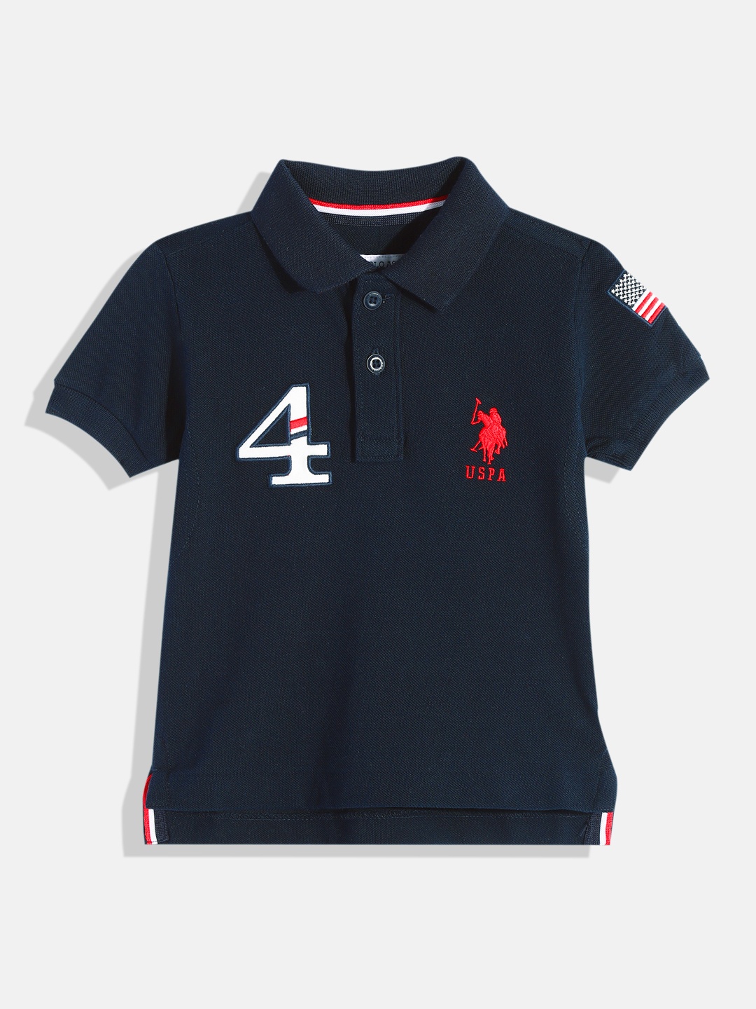 

U.S. Polo Assn. Kids Boys Navy Blue Solid Pure Cotton T-shirt With Applique