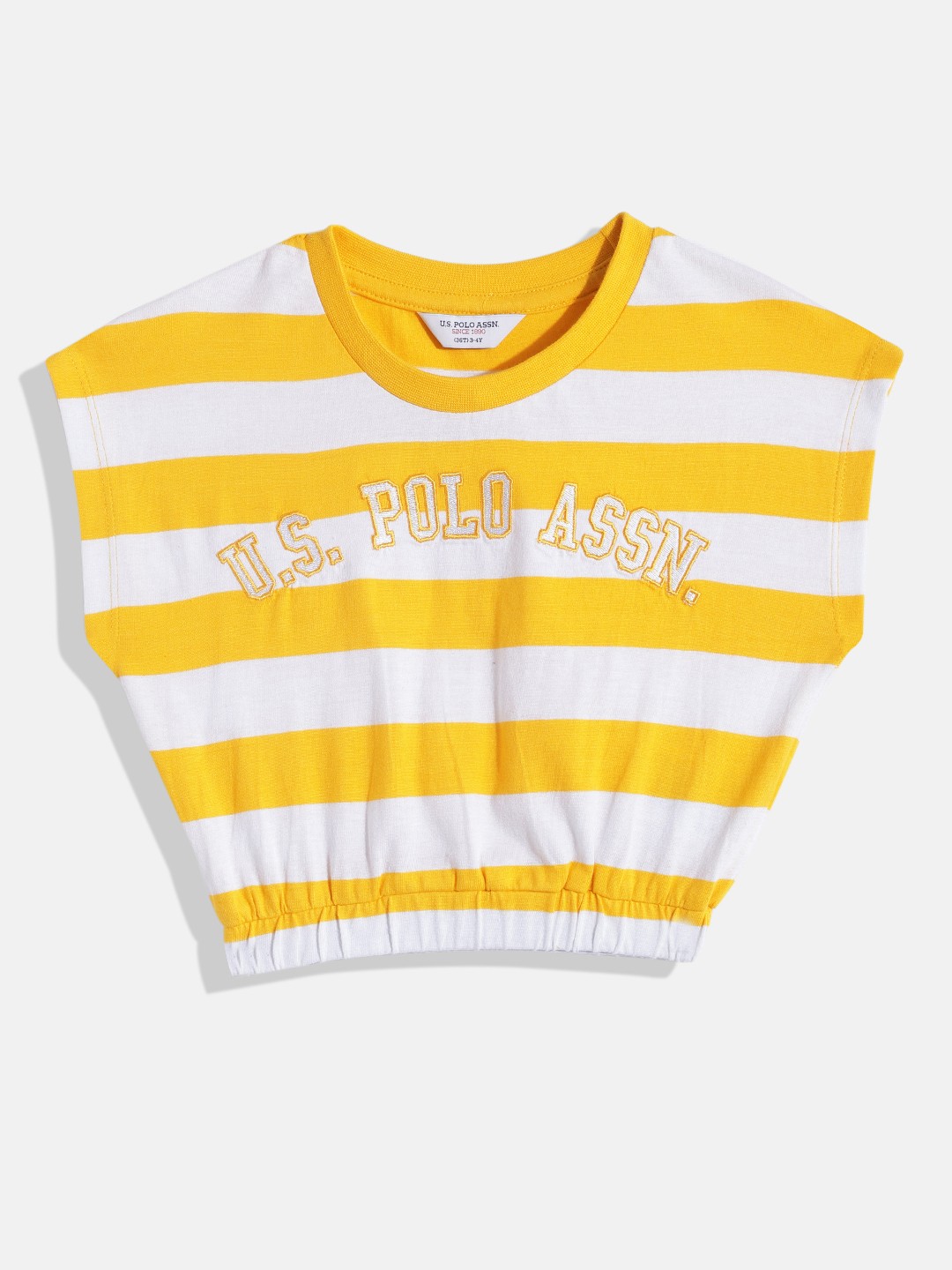 

U.S. Polo Assn. Kids Striped Pure Cotton Blouson Crop Top, Yellow
