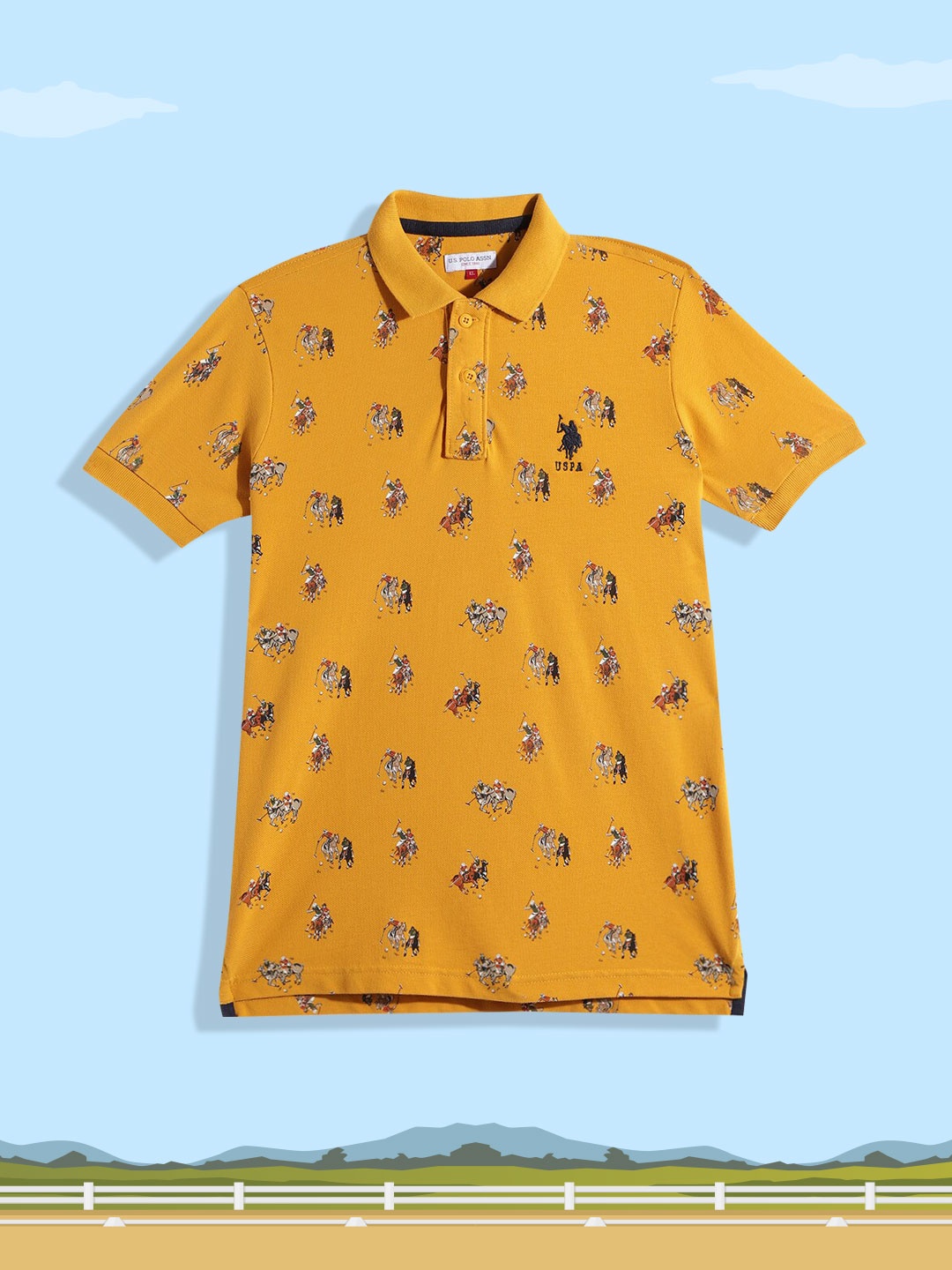 

U.S. Polo Assn. Kids Boys Yellow Printed Polo Collar Pure Cotton T-shirt