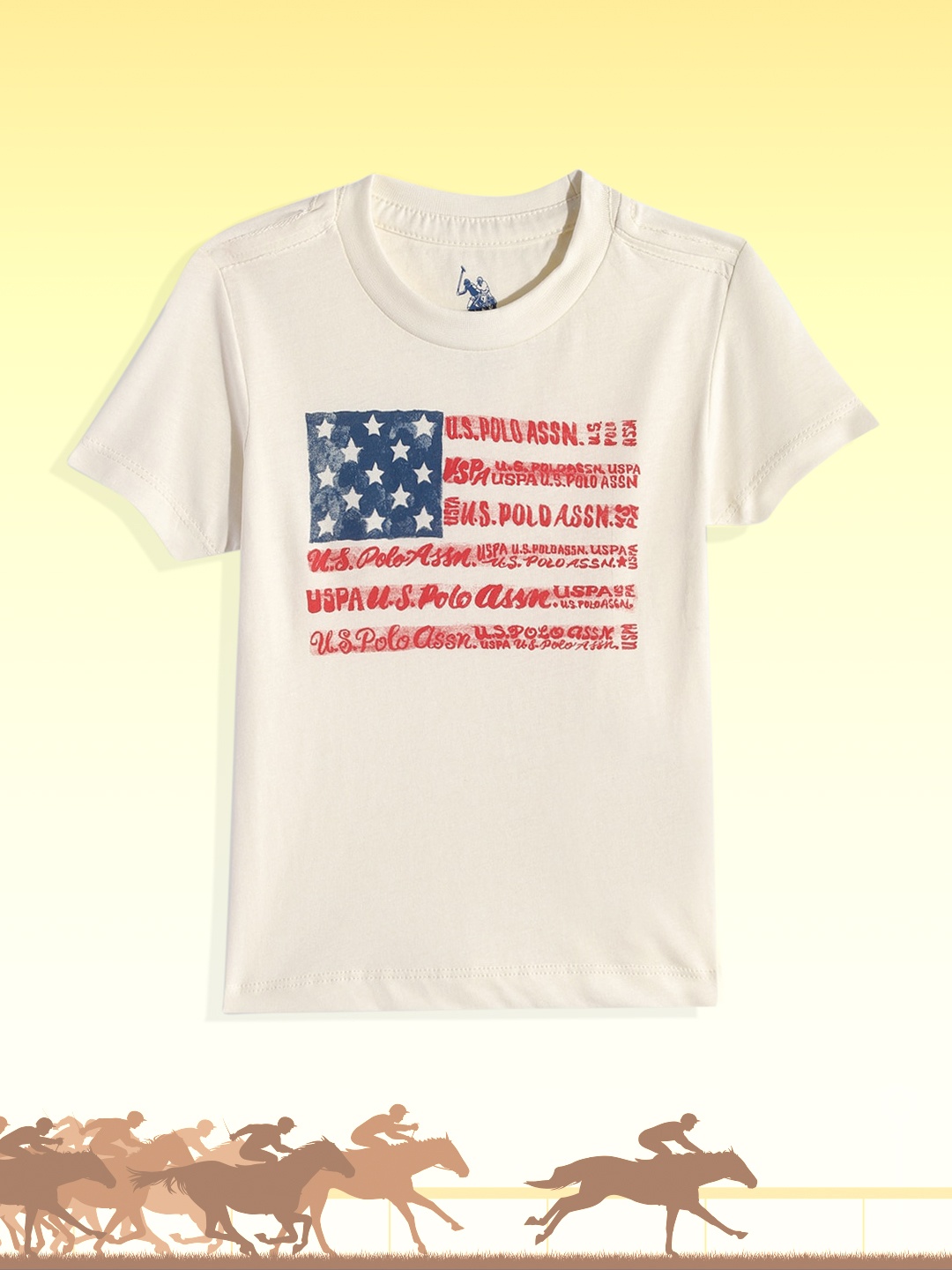 

U S Polo Assn Kids Boys Off White Brand Logo Printed Pure Cotton T-shirt