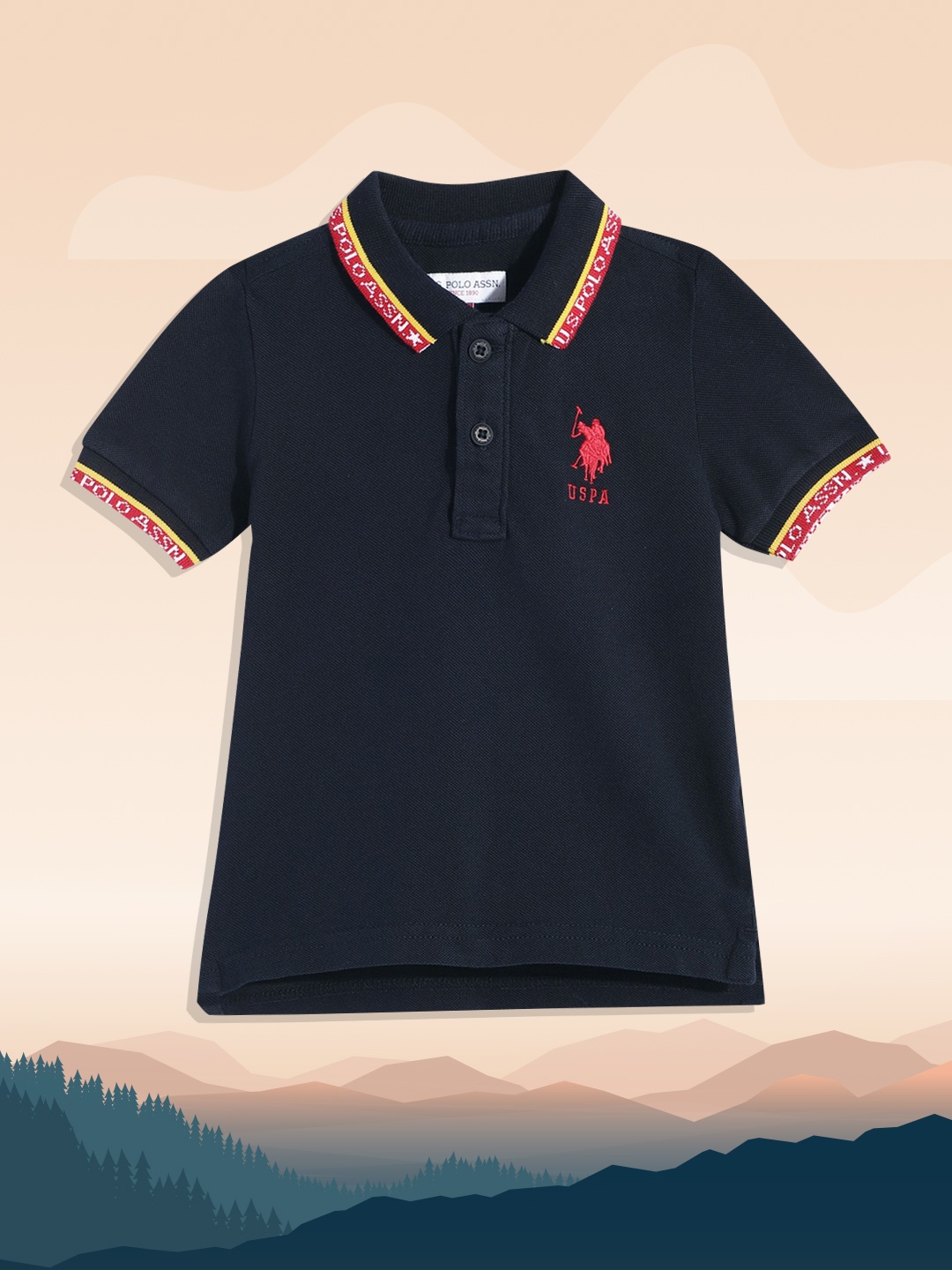 

U.S. Polo Assn. Kids Boys Navy Blue Polo Collar Pure Cotton T-shirt