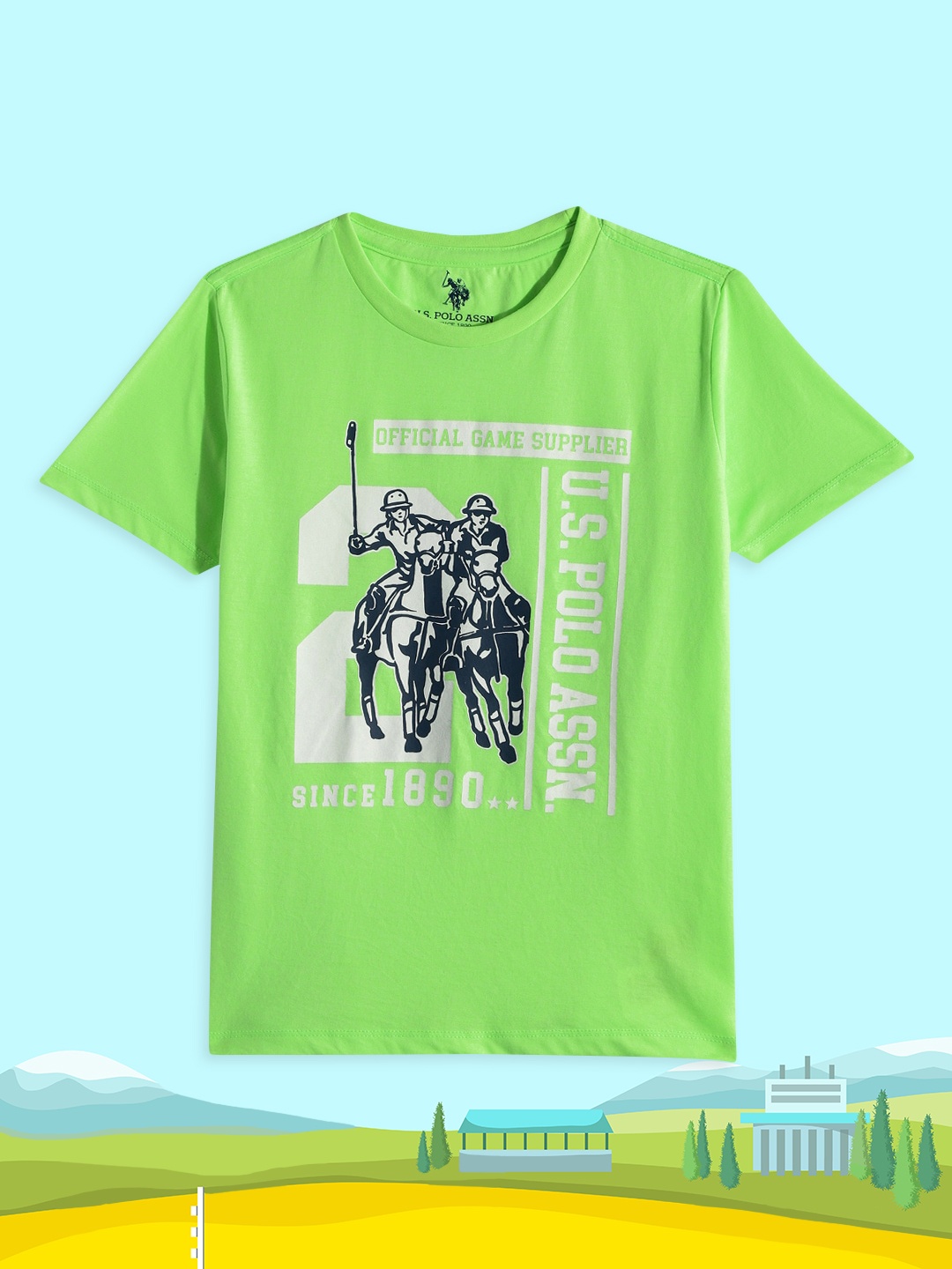 

U.S. Polo Assn. Kids Boys Green Brand Logo Printed Pure Cotton T-shirt