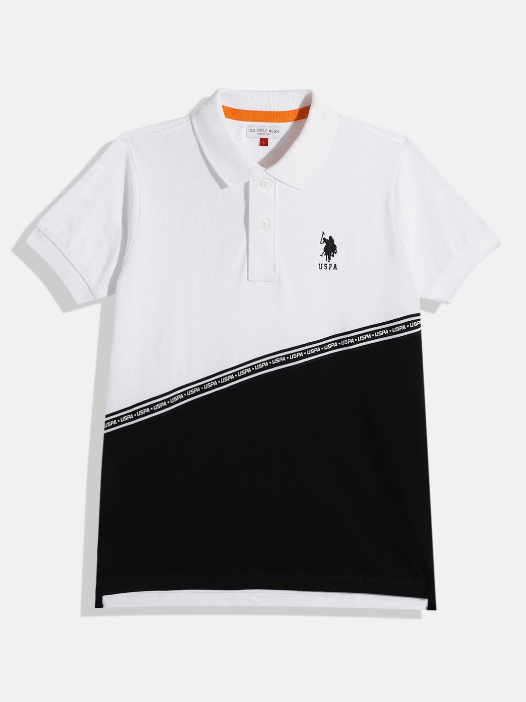

U.S. Polo Assn. Kids Boys Colourblocked Pure Cotton Polo Collar T-shirt, White