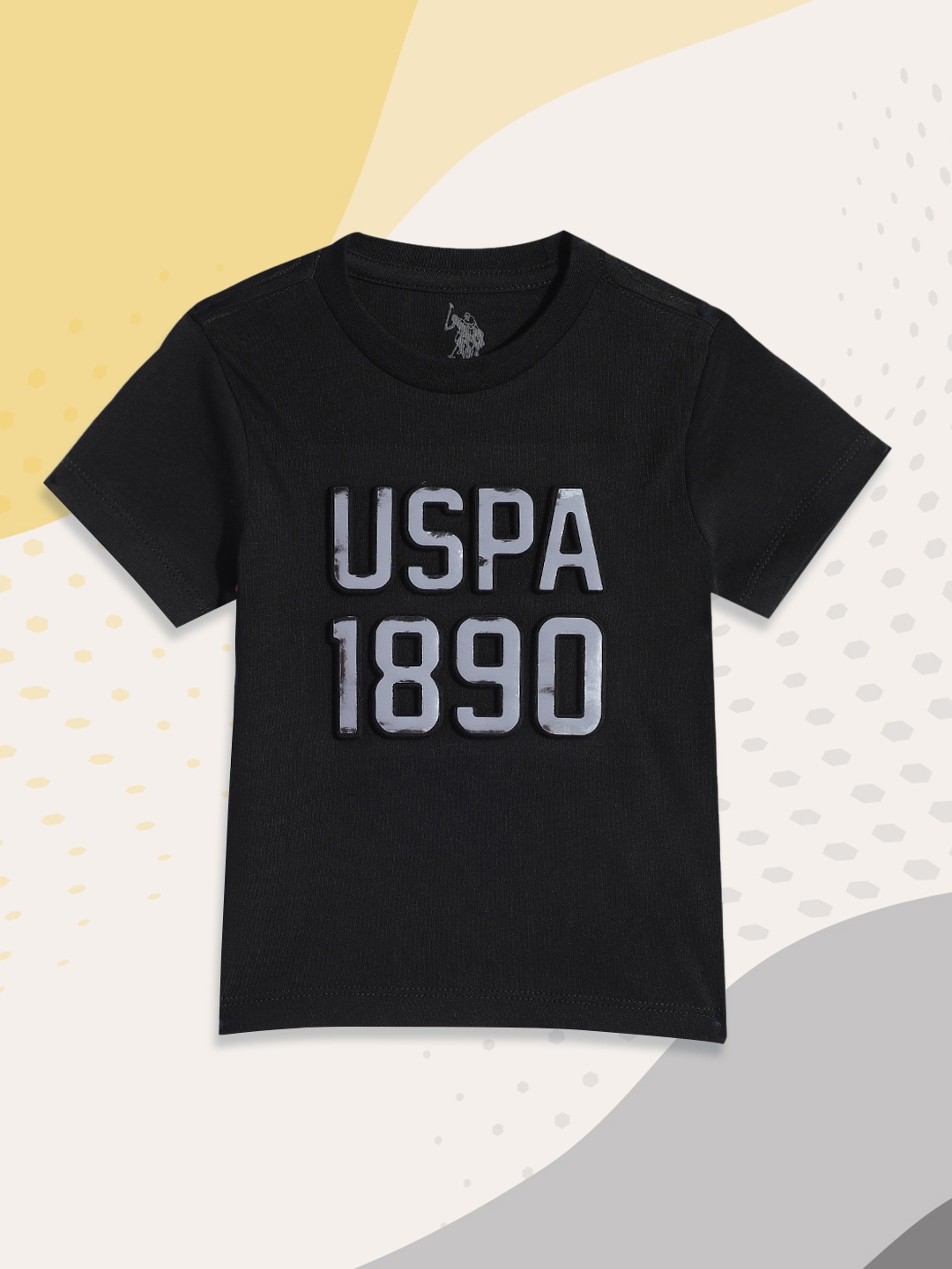 

U S Polo Assn Kids Boys Black Embossed Brand Logo Pure Cotton T-shirt