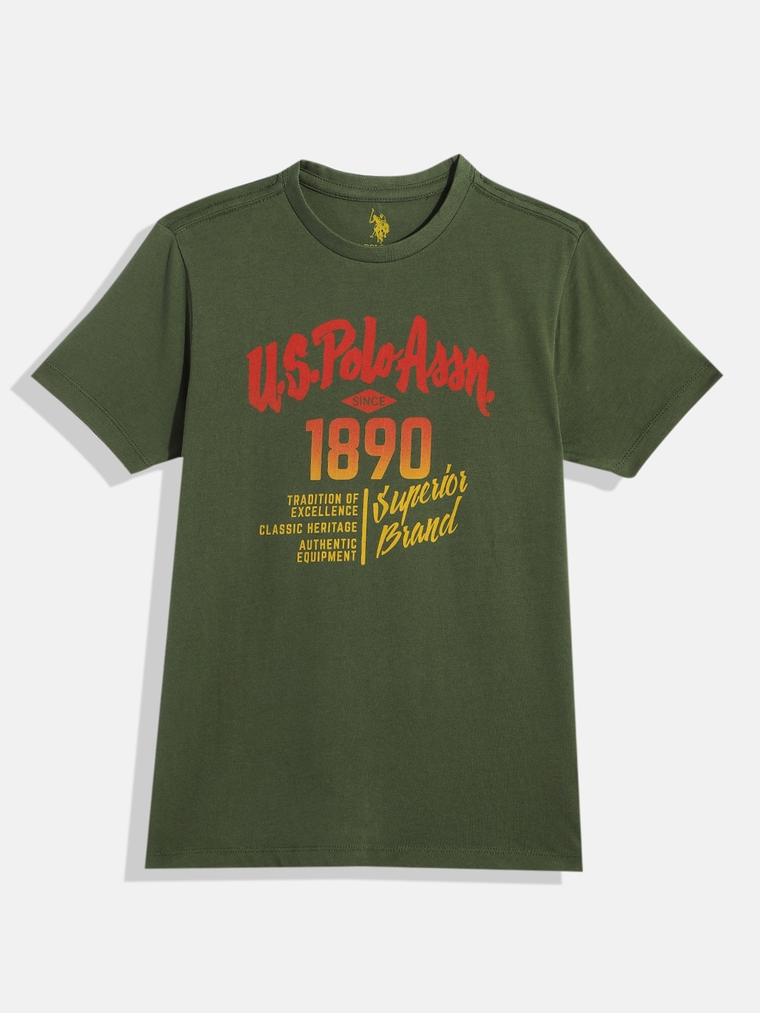 

U.S.Polo Assn. Kids Boys Green Printed Pure Cotton T-shirt