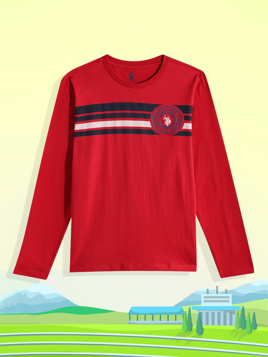 

U.S. Polo Assn. Kids Boys Red & Navy Blue Striped Pure Cotton T-shirt