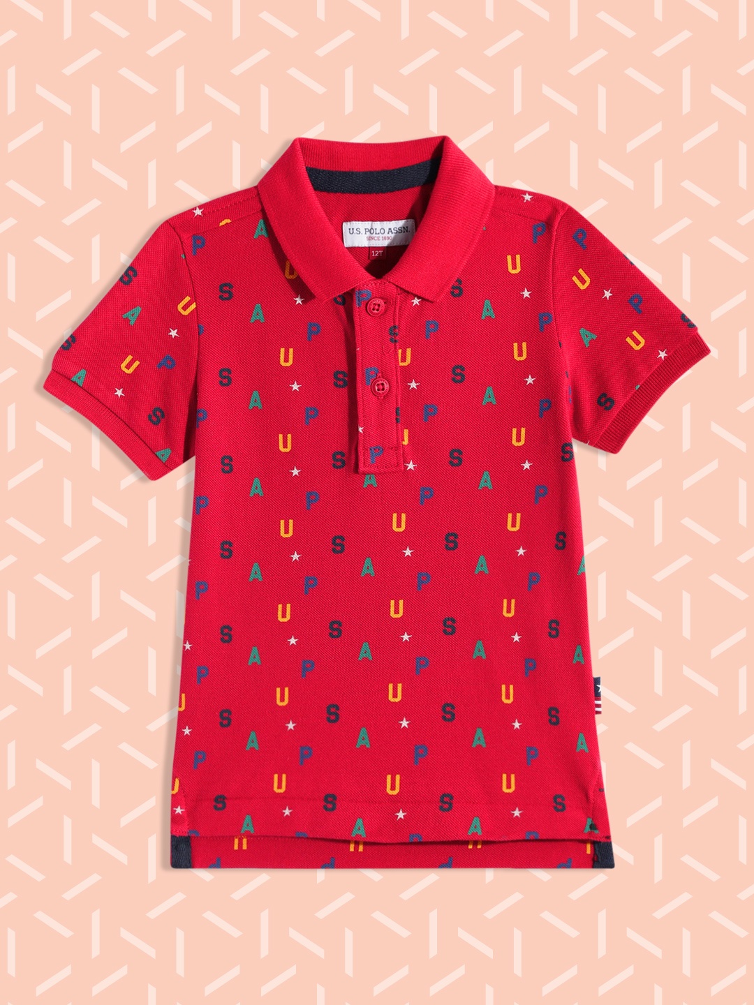 

U S Polo Assn Kids Boys Red Typography Printed Polo Collar Pure Cotton T-shirt
