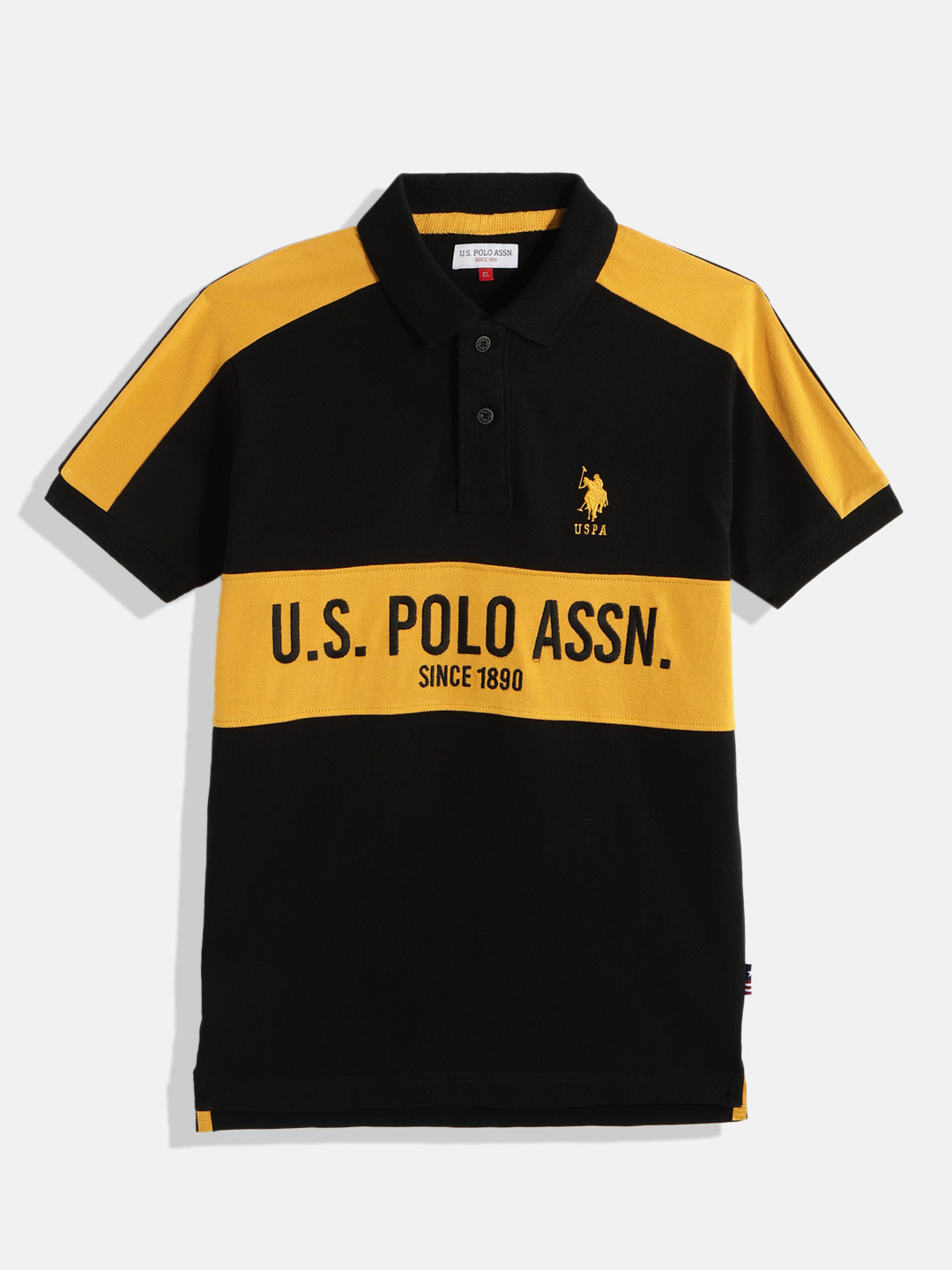 

U.S. Polo Assn. Kids Boys Black Brand Logo Printed Polo Collar Pure Cotton T-shirt