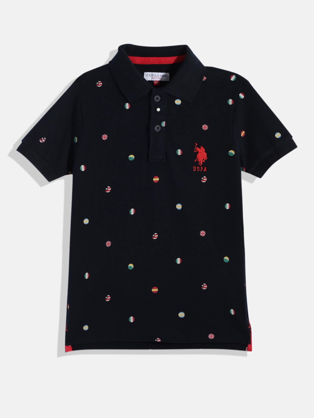 

U.S. Polo Assn. Kids Boys Navy Blue Printed Pure Cotton Polo Collar T-shirt