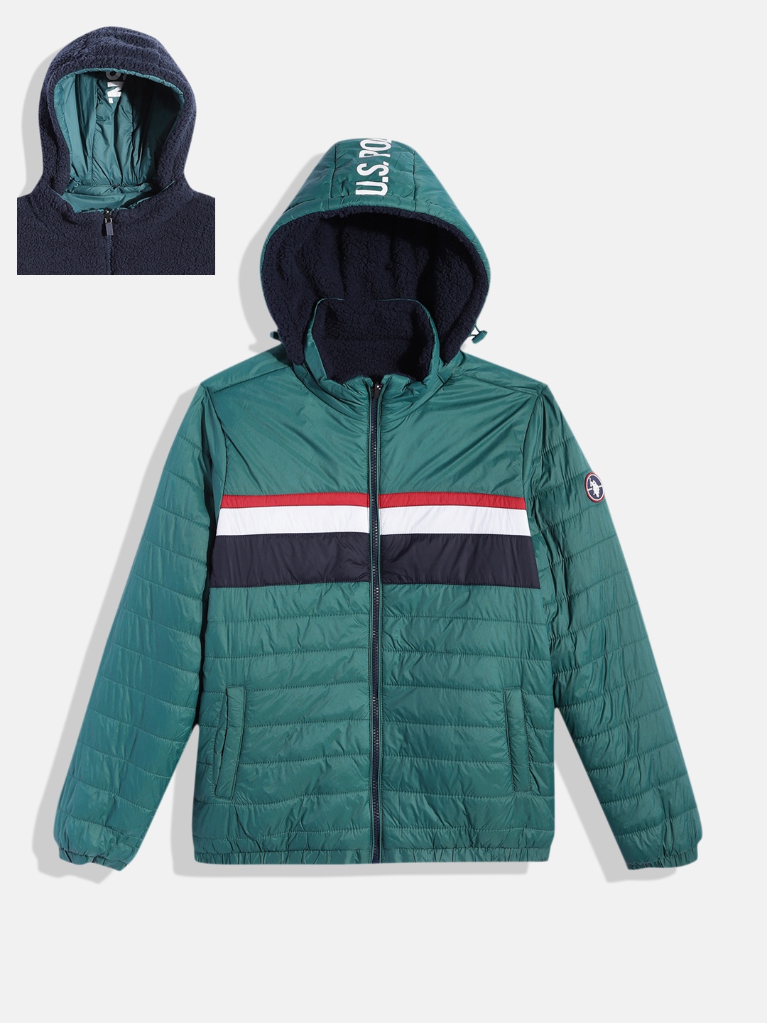 

U.S. Polo Assn. Kids Boys Green & Navy Blue Reversible Puffer Jacket