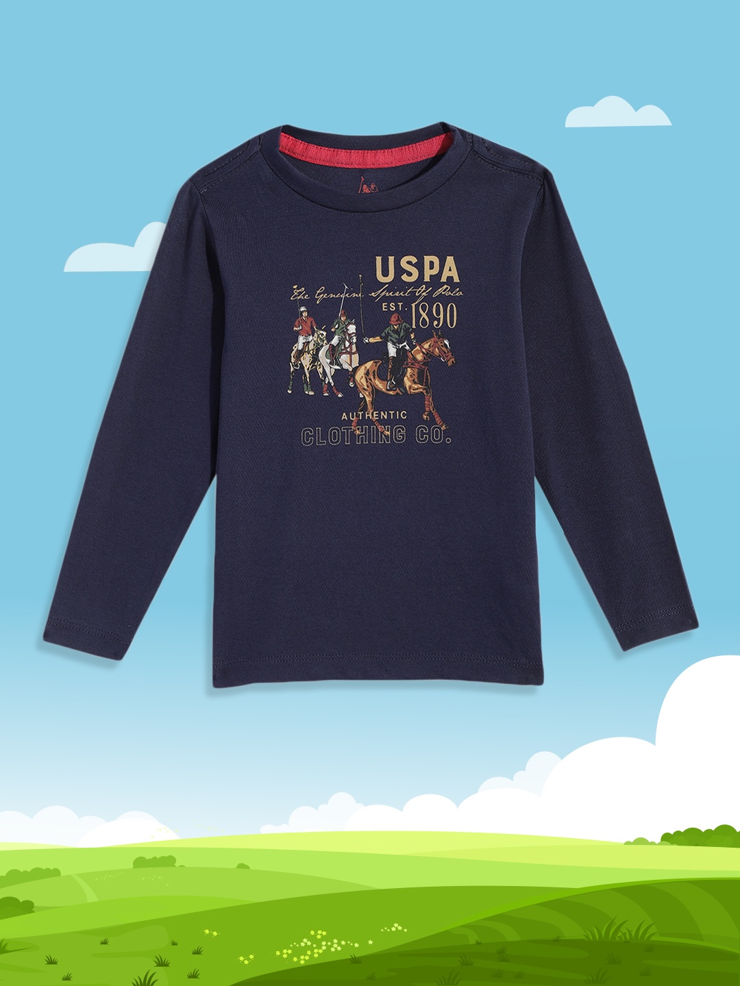 

U S Polo Assn Kids Boys Navy Blue Brand Logo Printed Pure Cotton T-shirt