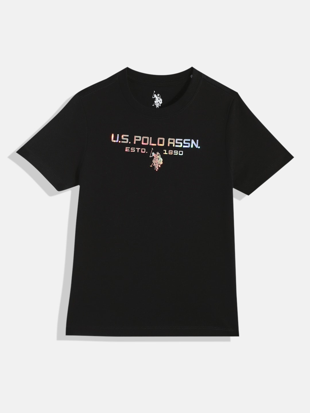 

U.S. Polo Assn. Kids Boys Black Brand Logo Printed Pure Cotton T-shirt