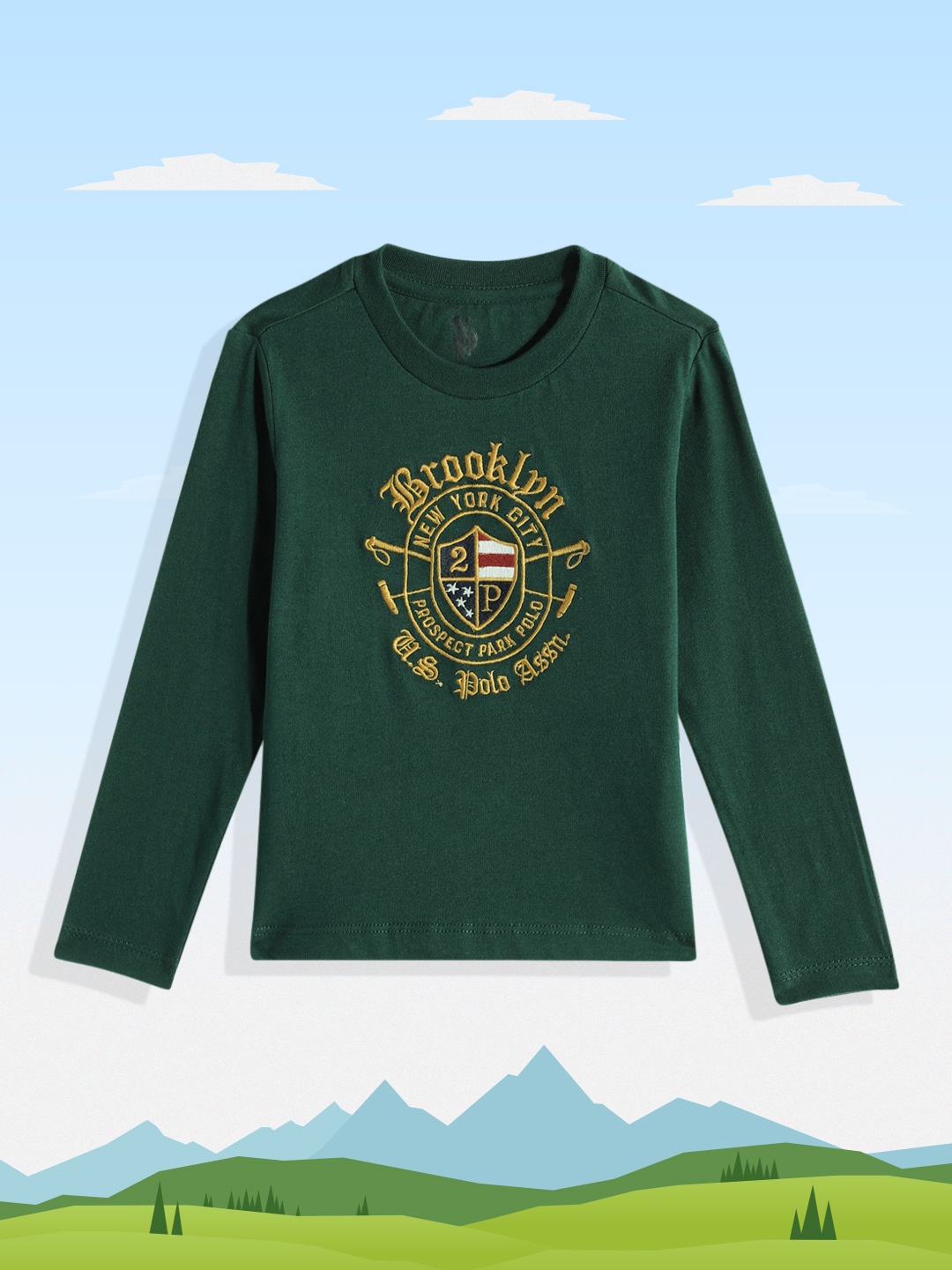 

U.S. Polo Assn. Kids Boys Green Brand Logo Embroidered Pure Cotton T-shirt