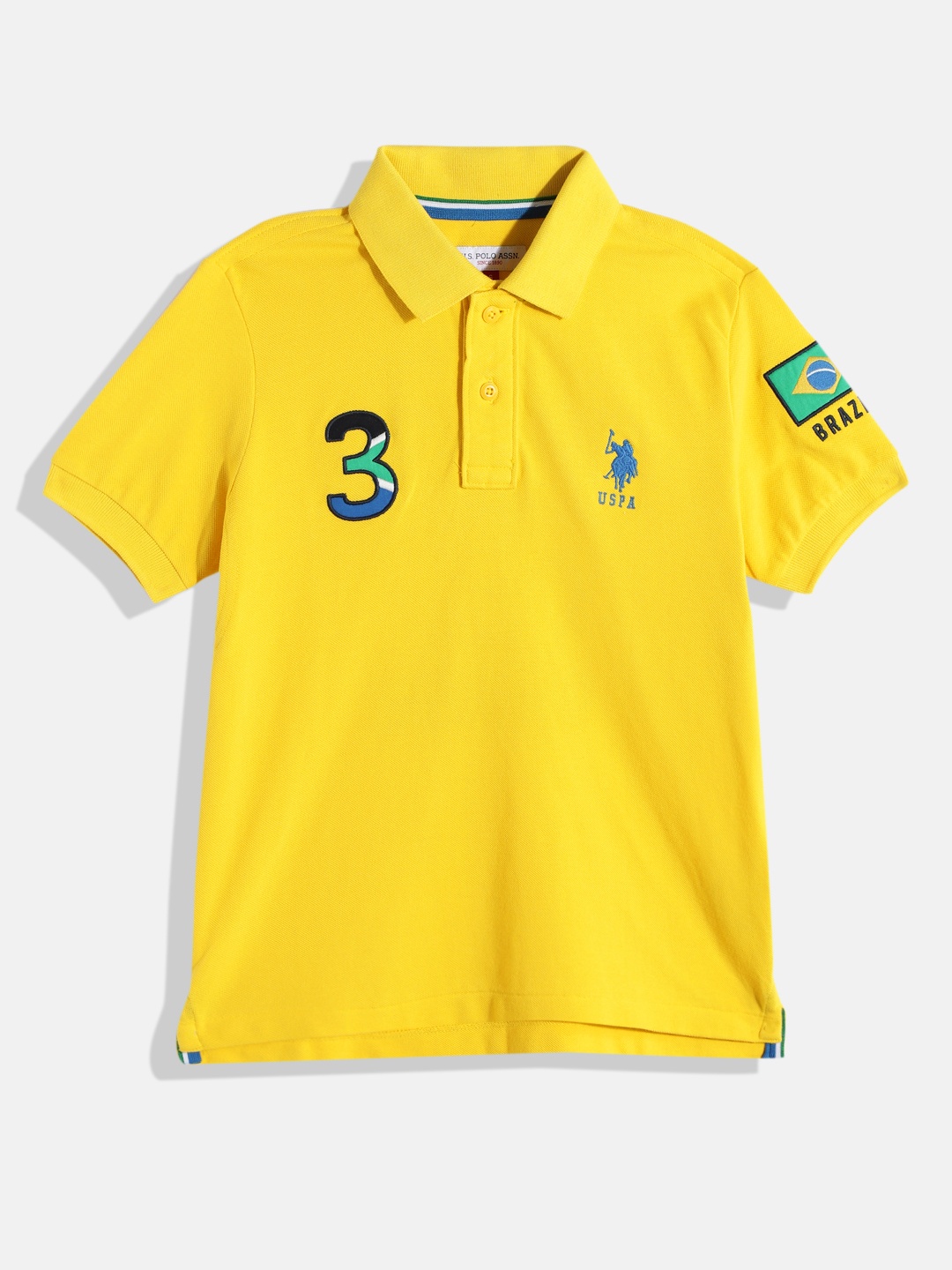 

U.S. Polo Assn. Kids Boys Applique Pure Cotton Polo Collar T-shirt, Yellow